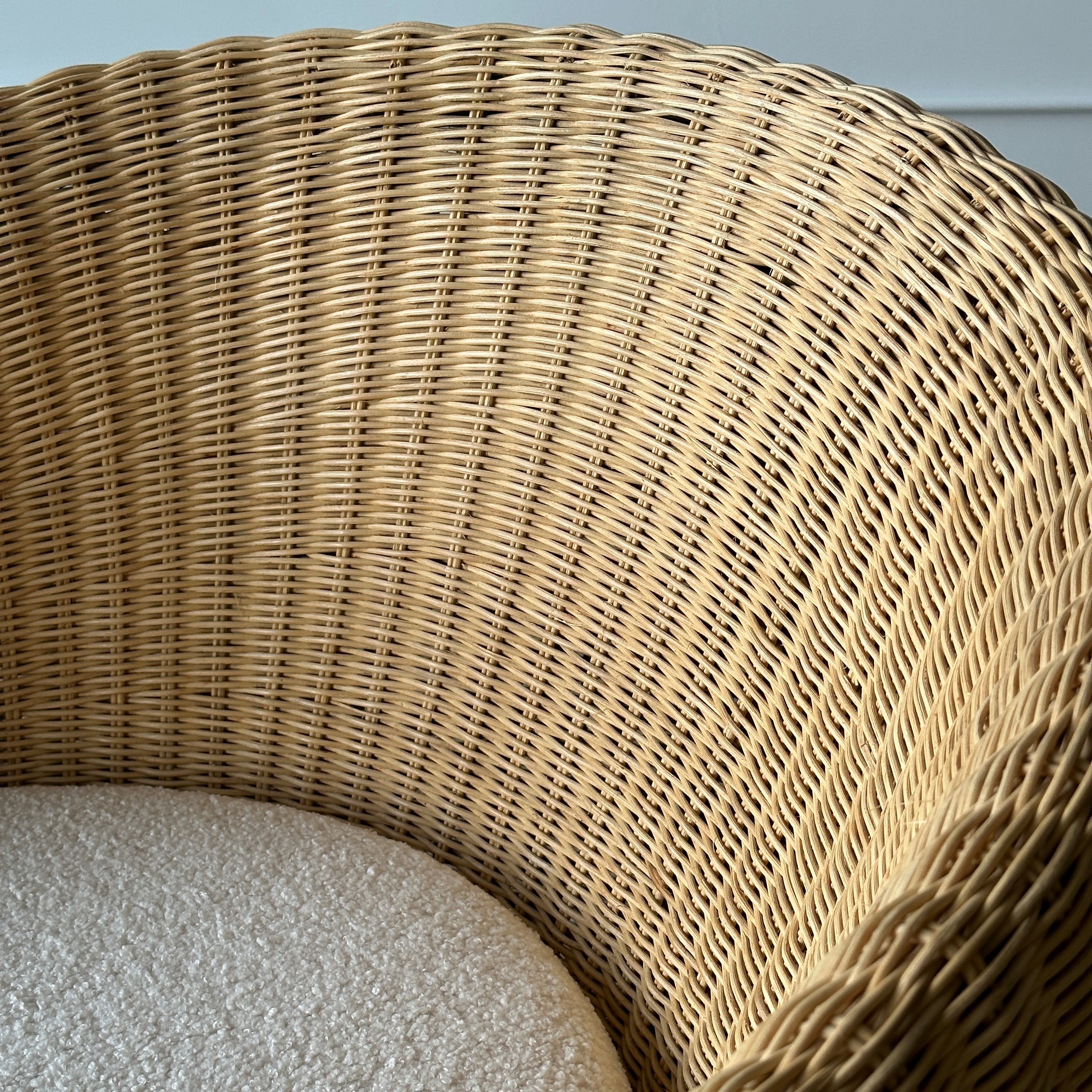 Sculptural Wicker Tub Chairs in Boucle