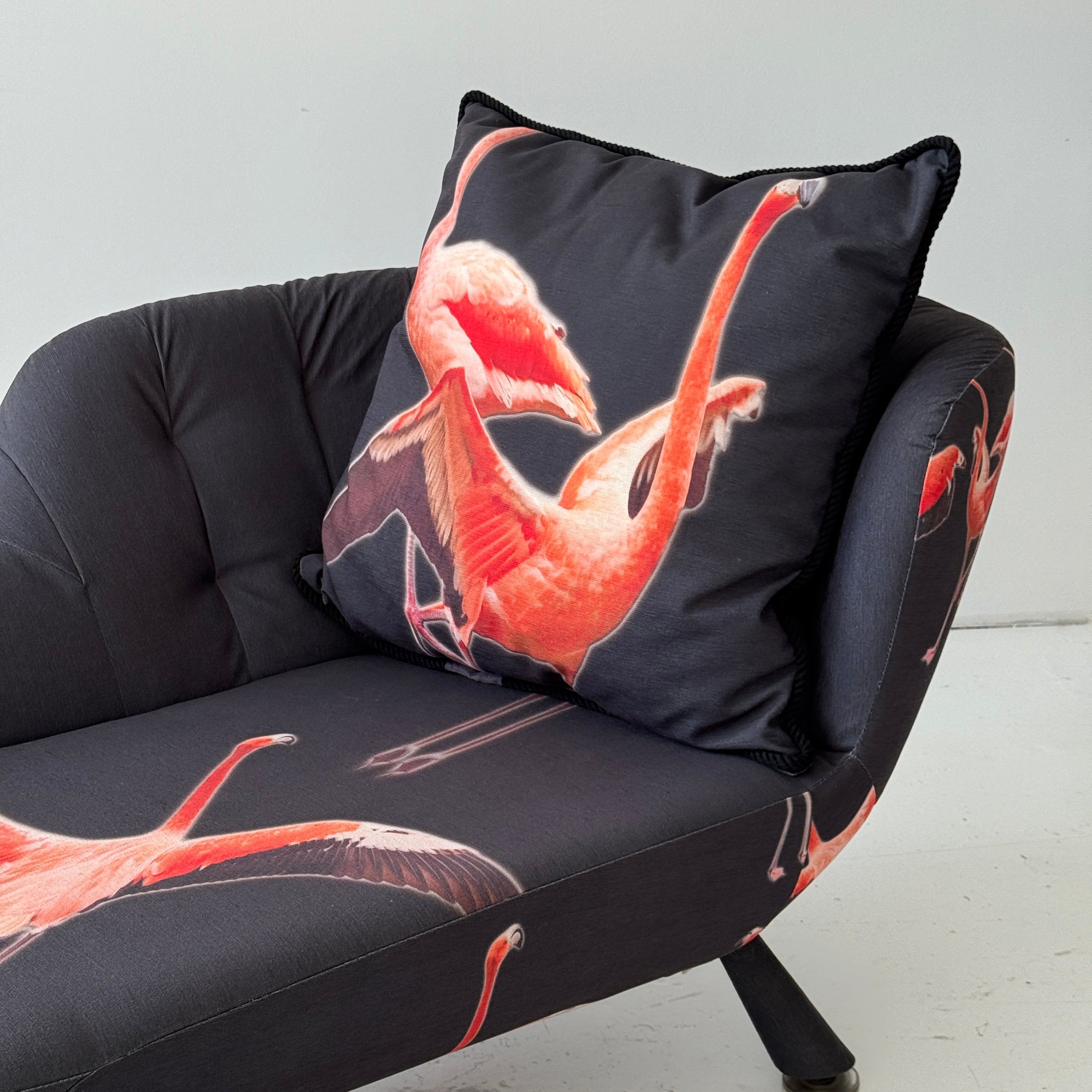 Postmodern Asymmetric Chaise in Flamingo Fabric