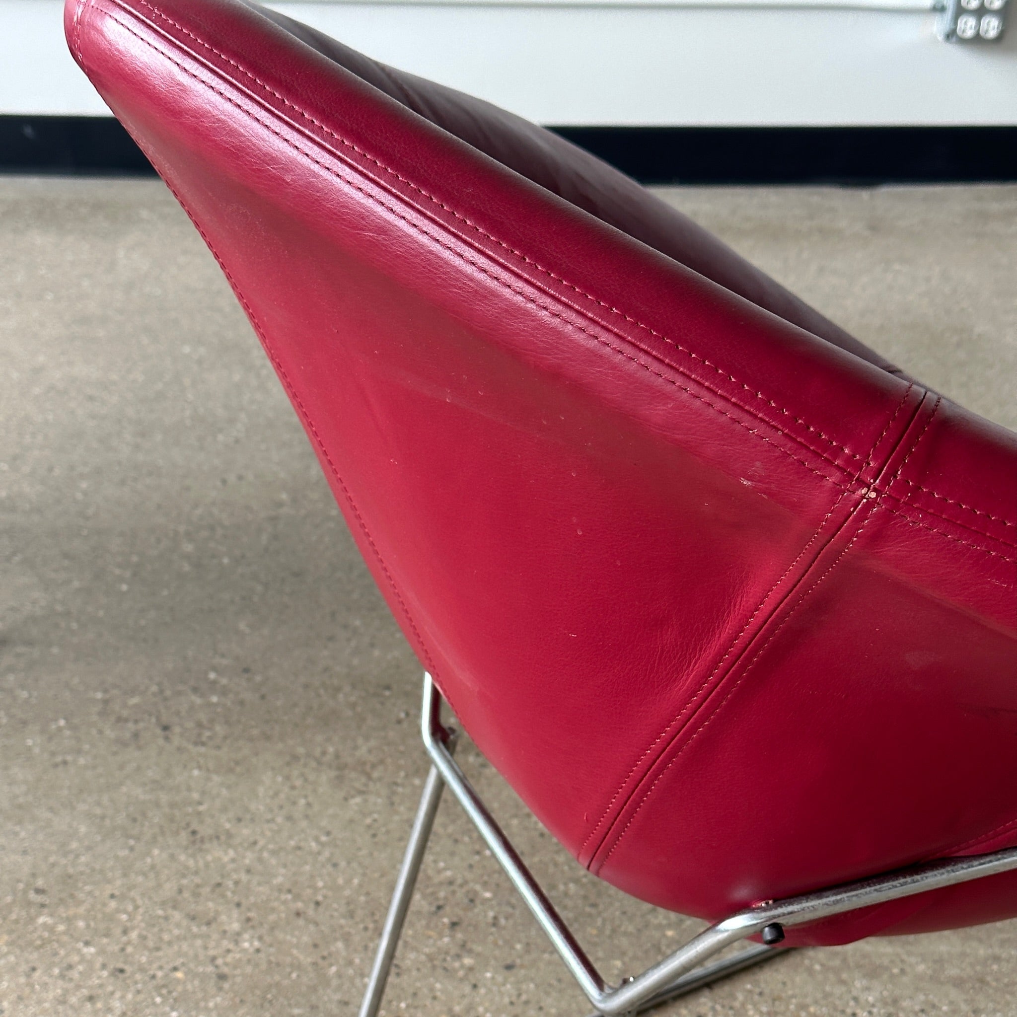 Diamond Chairs in Oxblood Leather by Harry Bertoia for Knoll