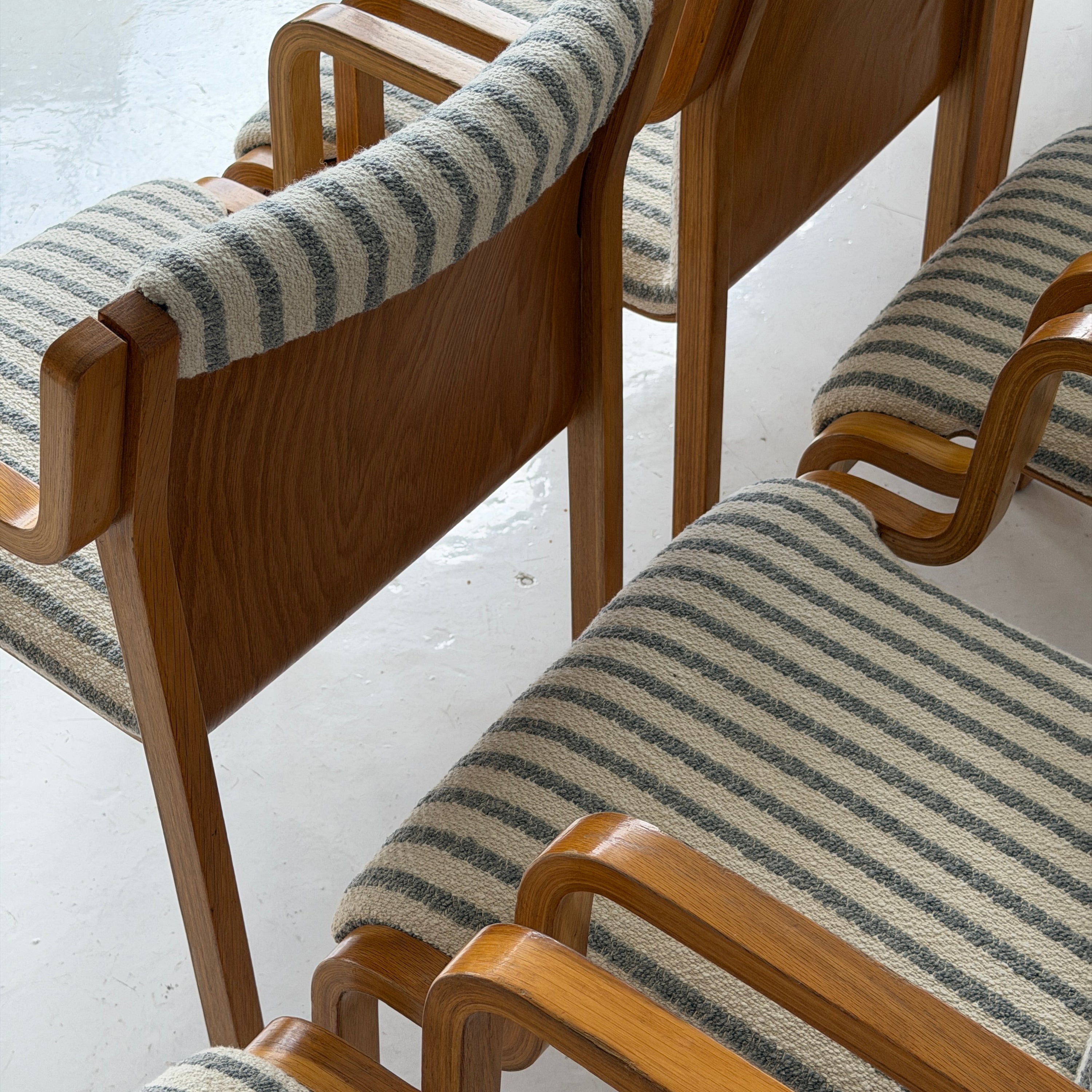 Finnish Bentwood Striped Armchairs by Stendig