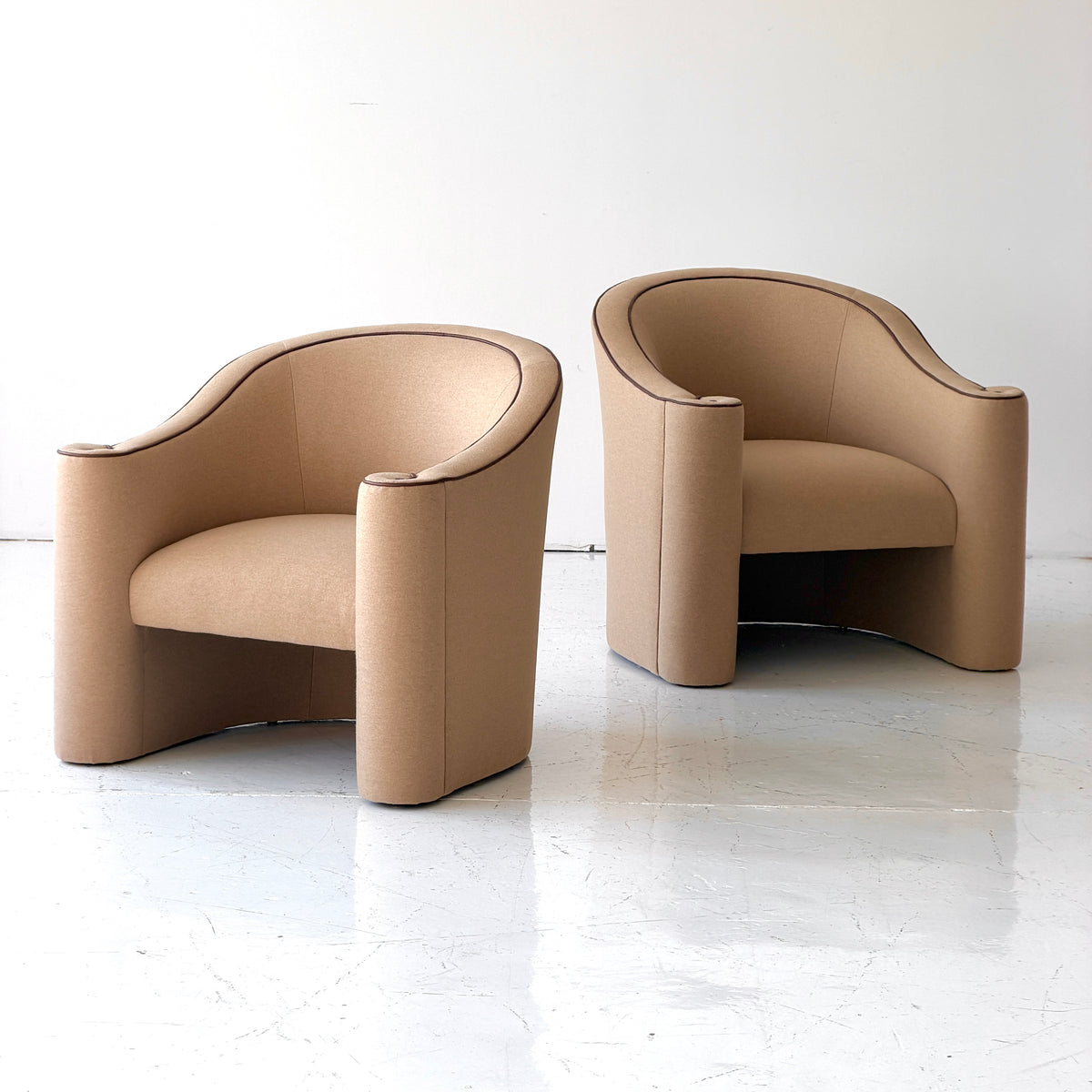 Asymmetrical Scroll Arm Lounge Chairs