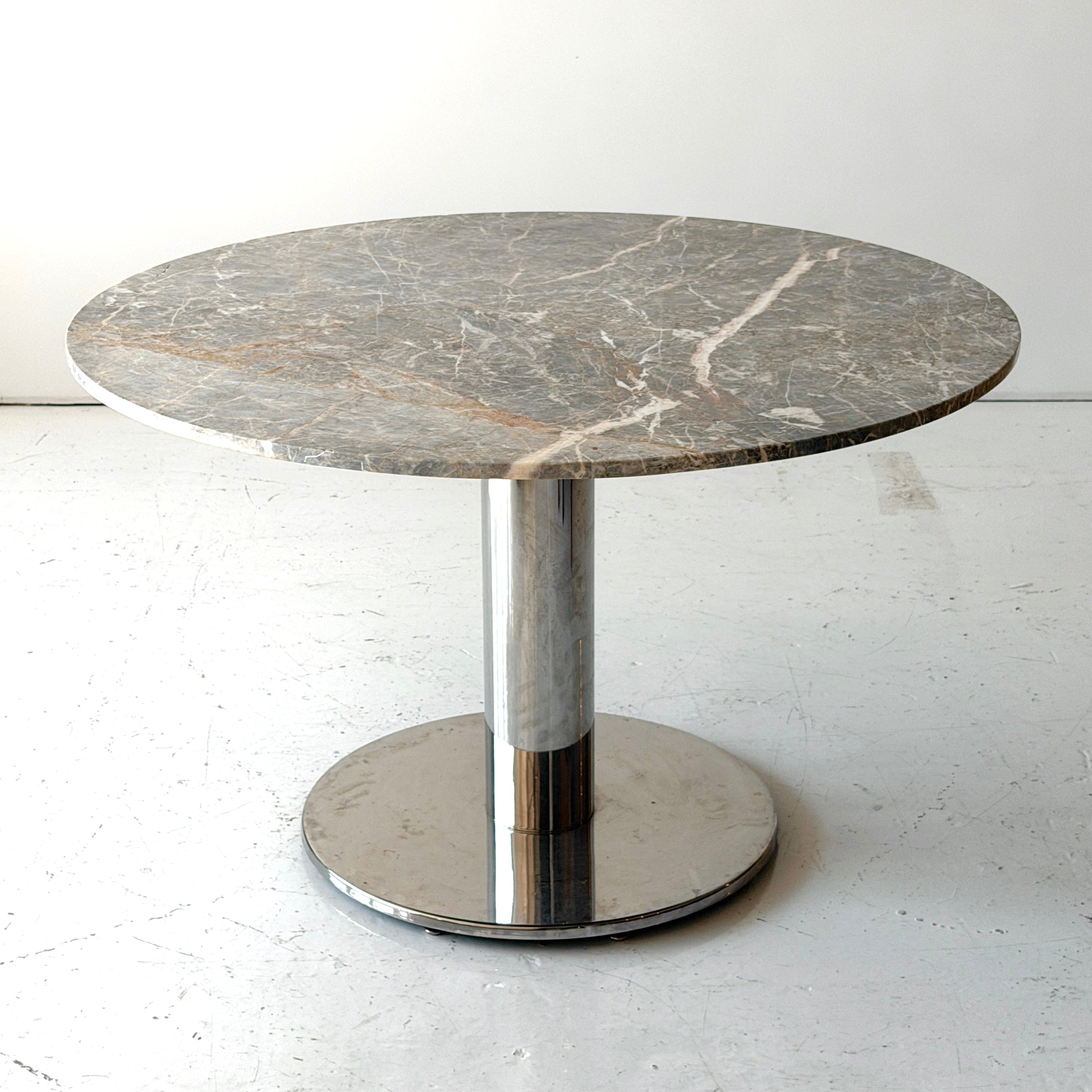 Marble + Chrome Circle Dining Table by Brueton