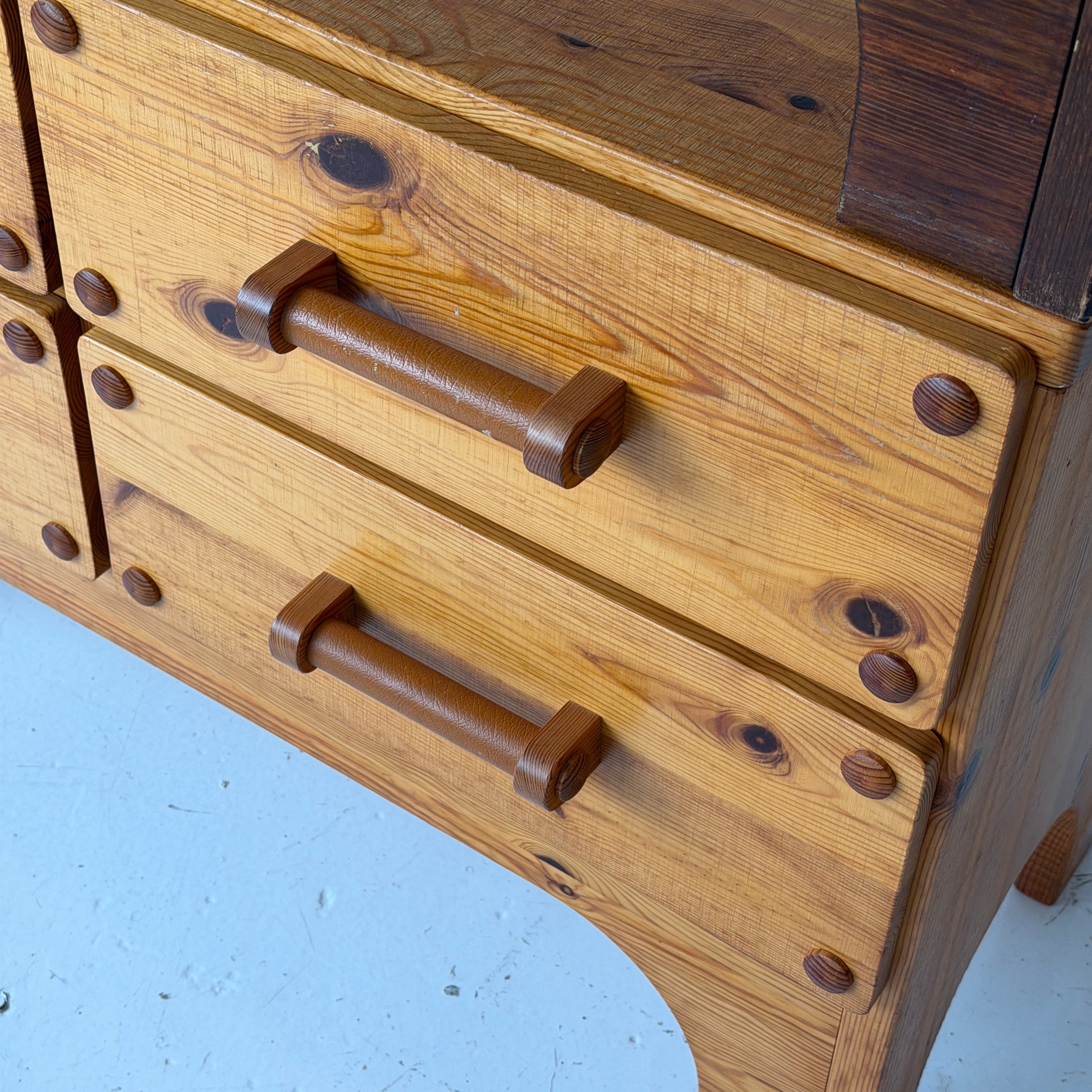 Swedish Pine Modular Credenza w/ Leather Pulls