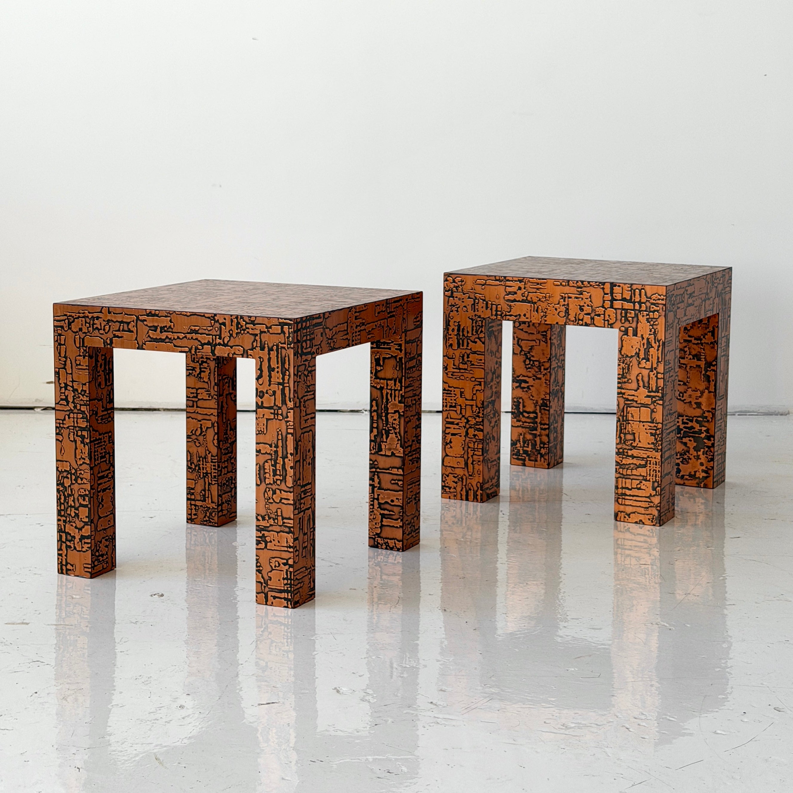 Embossed Copper Laminate Side Tables