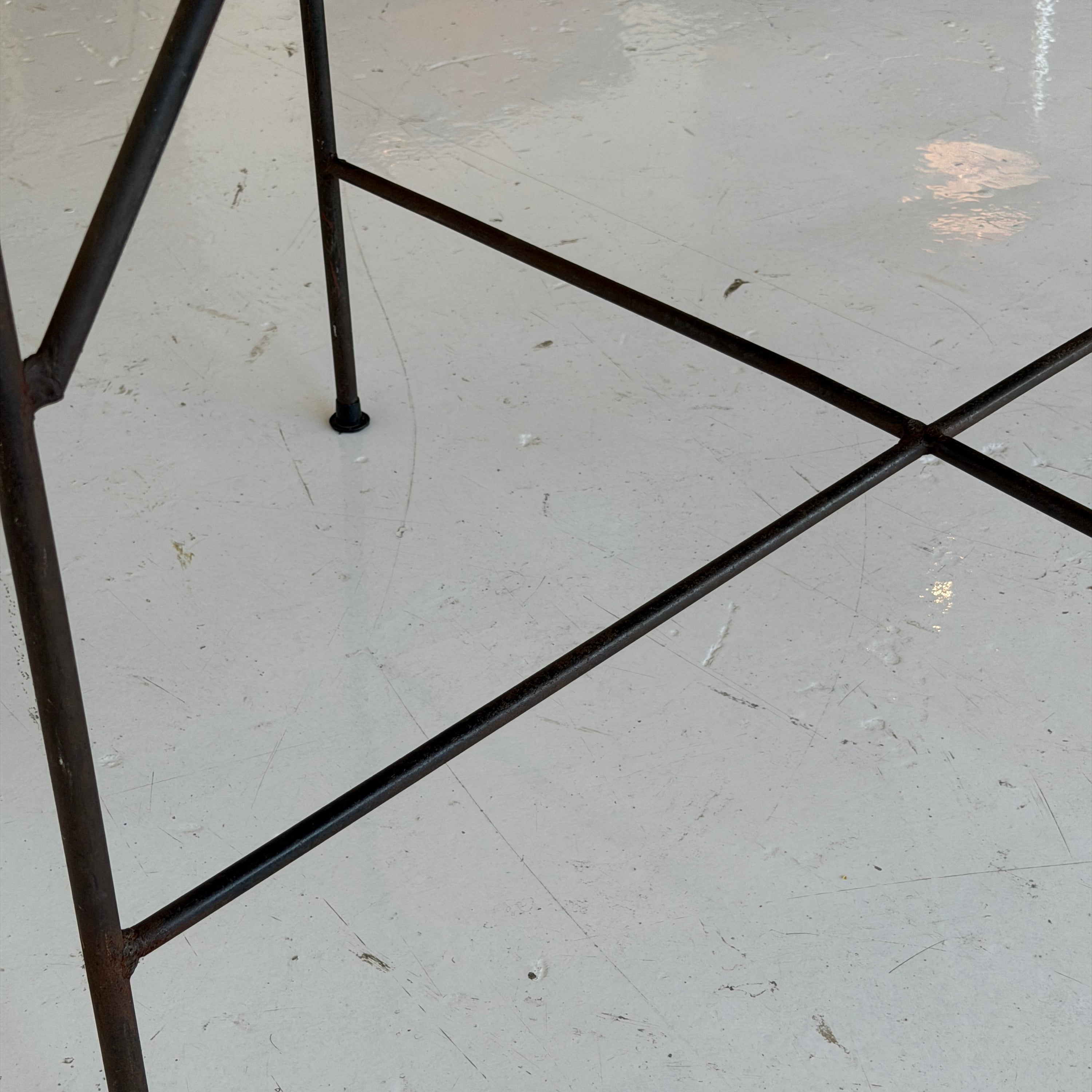 Iron/Wood Slat Circle Dining Table by Arthur Umanoff