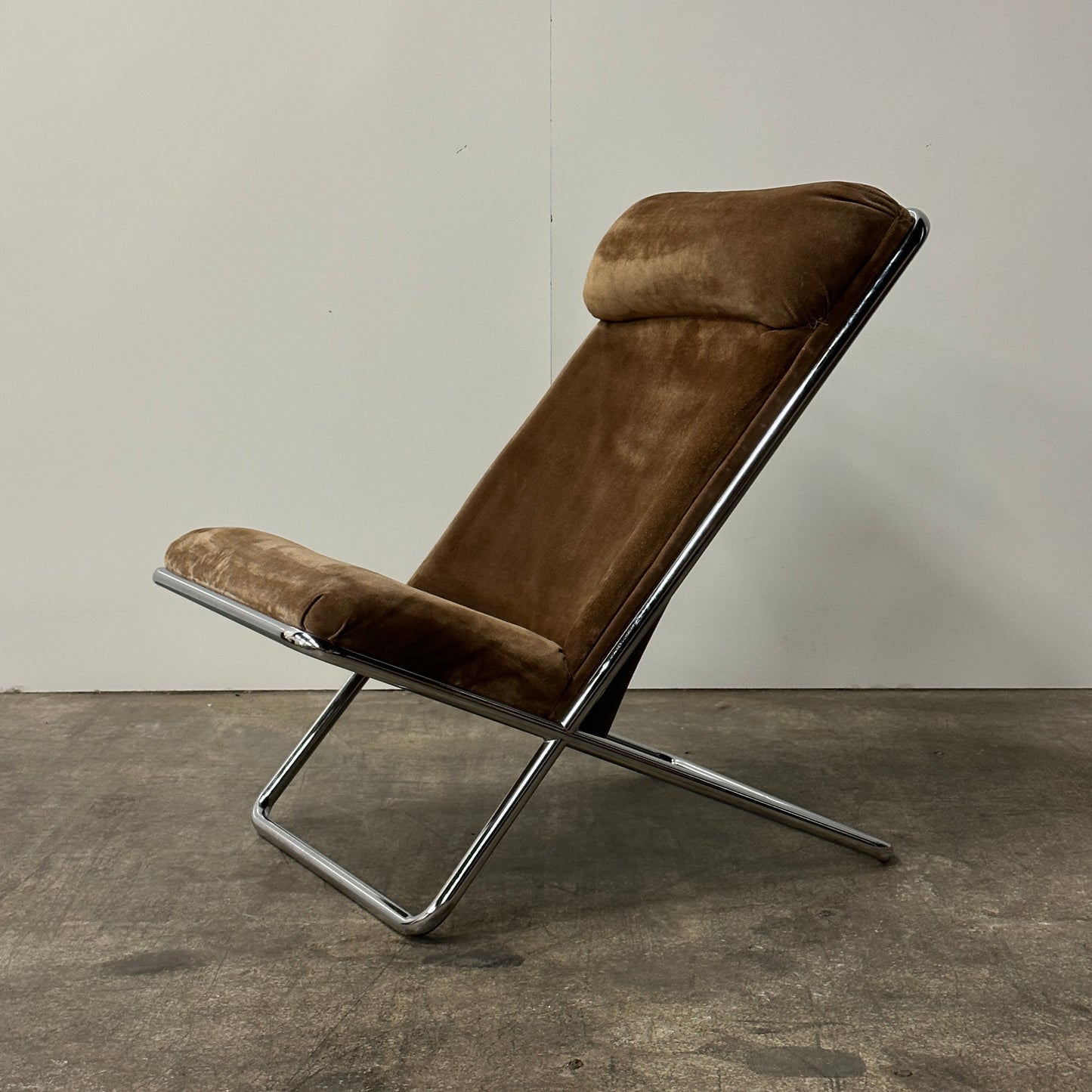 Scissor Chair by Ward Bennett in Original Brown Suede