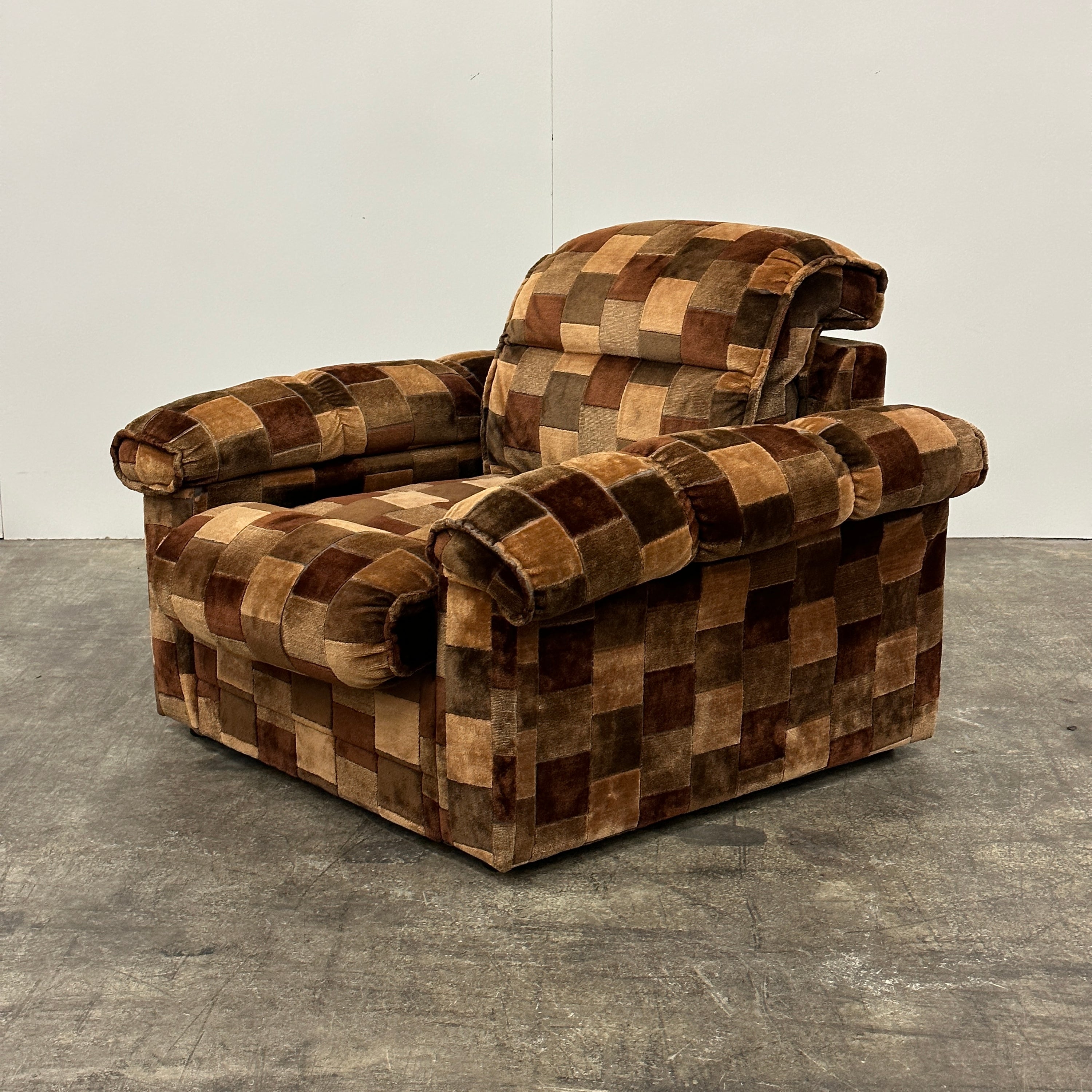 German Patchwork Velour Lounge Chair