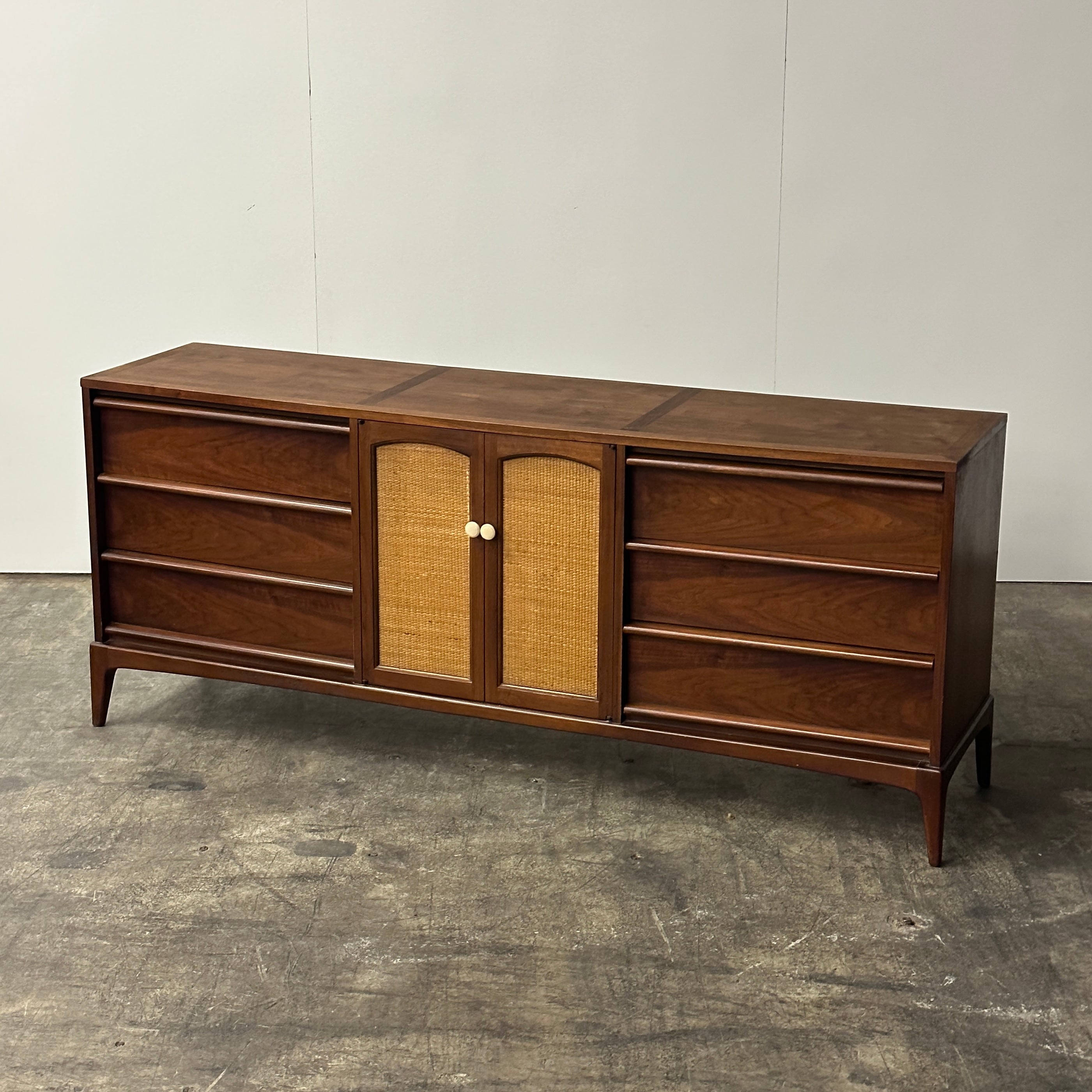 Vintage Walnut and Cane Dresser by Lane