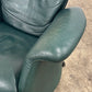 De Sede Green Leather Lounge Chair/Ottoman