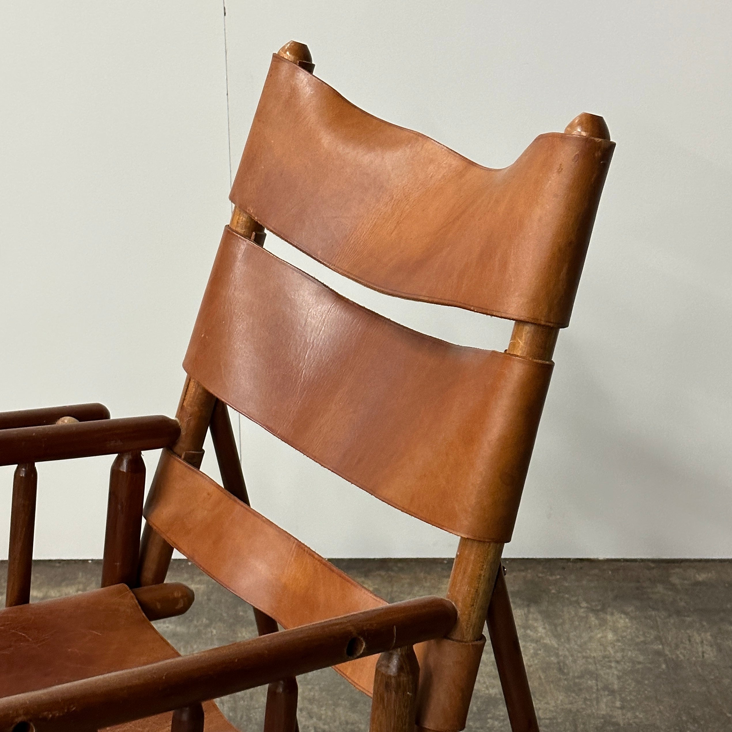 Vintage Leather Campaign Style Folding Rocker