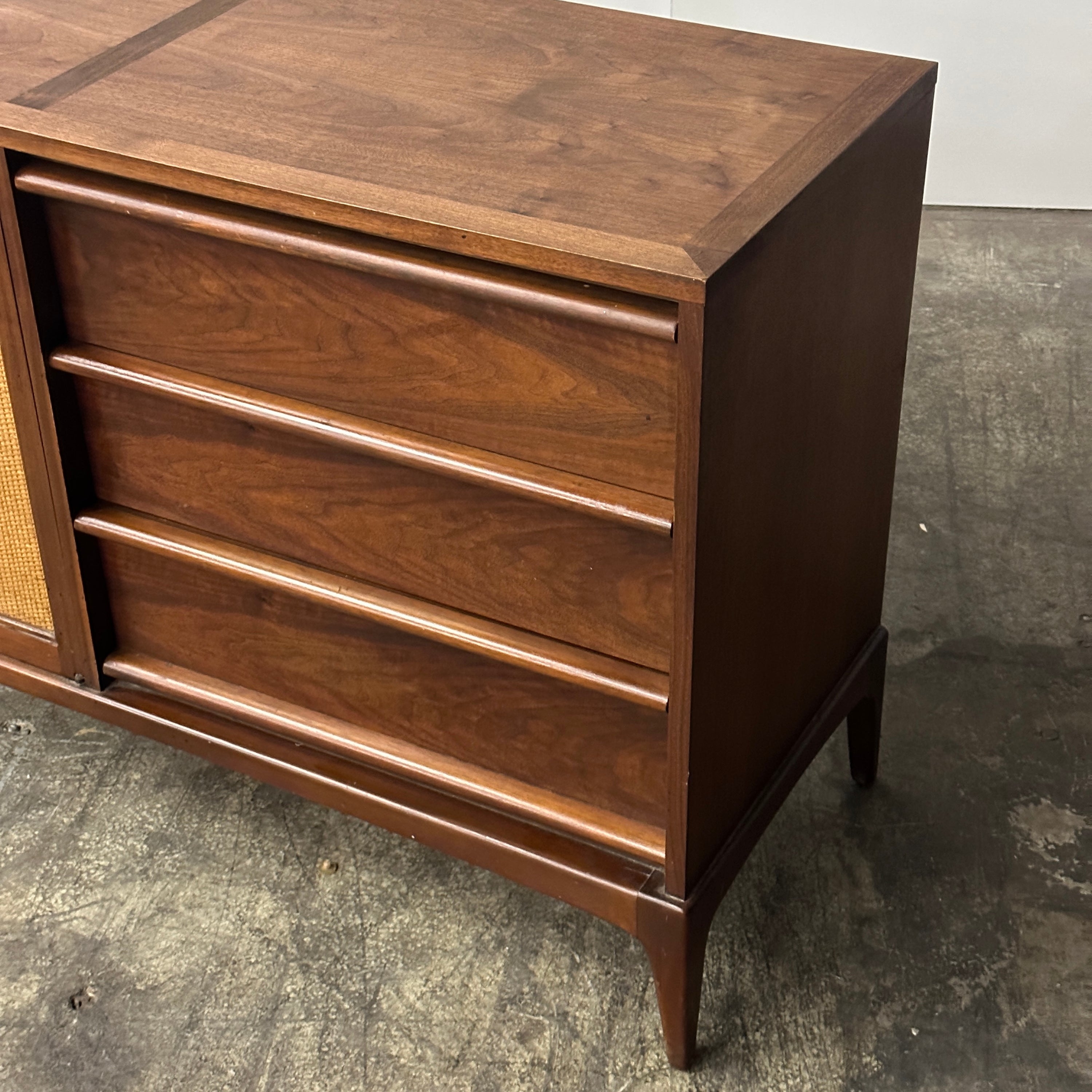 Vintage Walnut and Cane Dresser by Lane