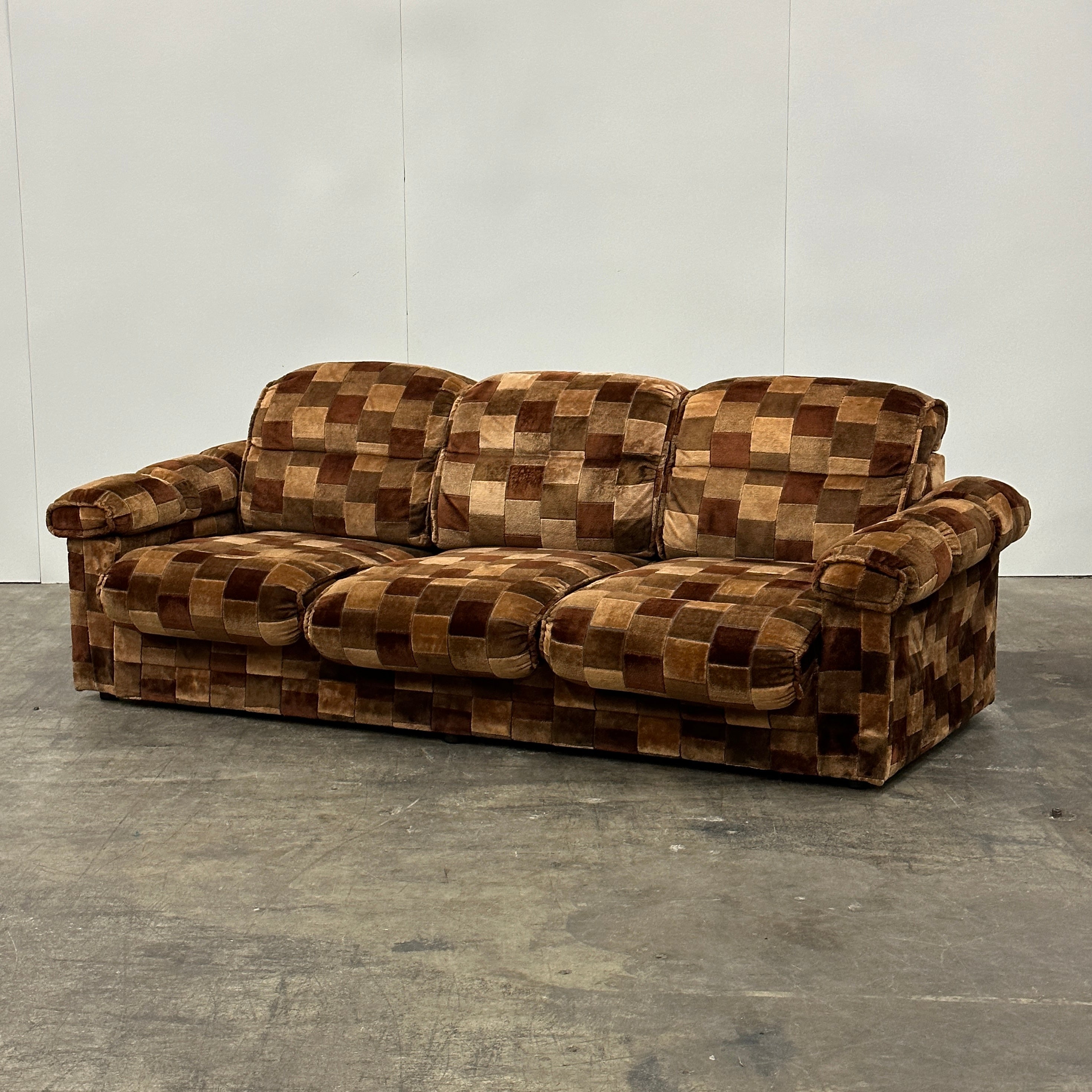 German Patchwork Velour Sofa