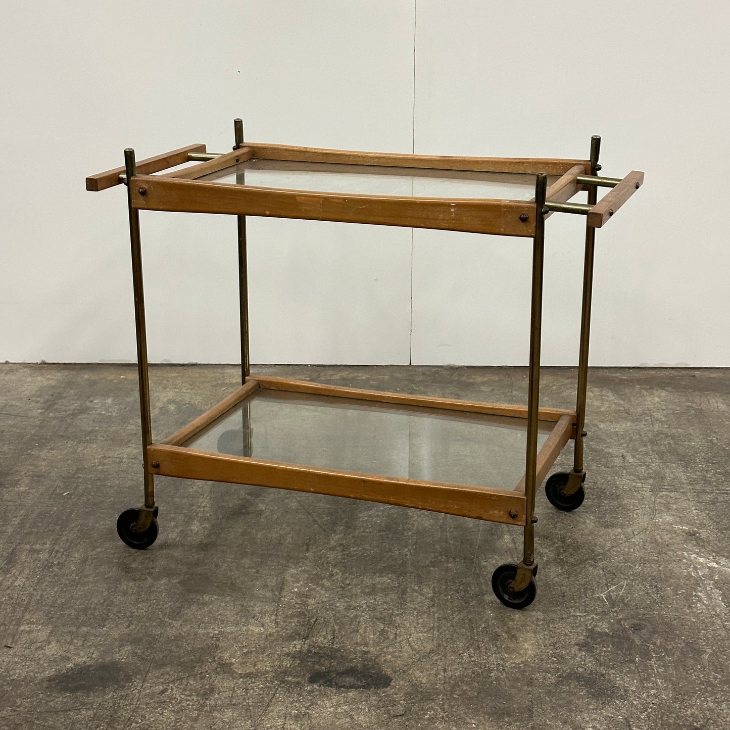 Brass/Wood Bar Cart in the Style of Paul McCobb
