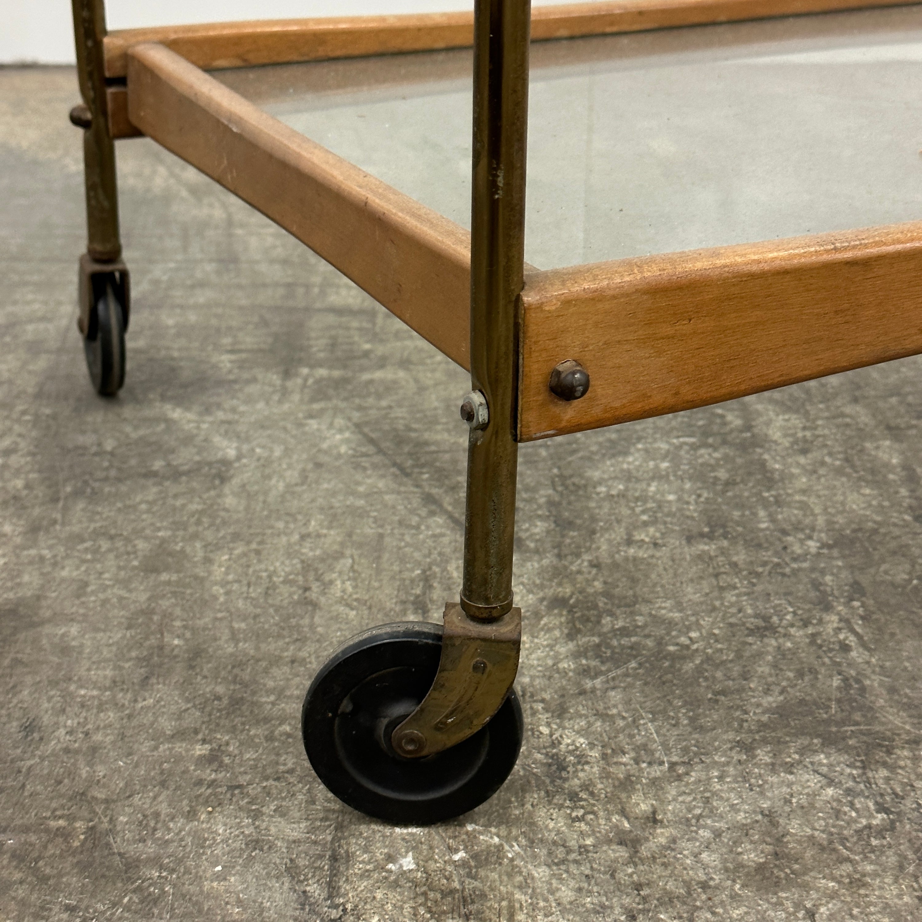 Brass/Wood Bar Cart in the Style of Paul McCobb