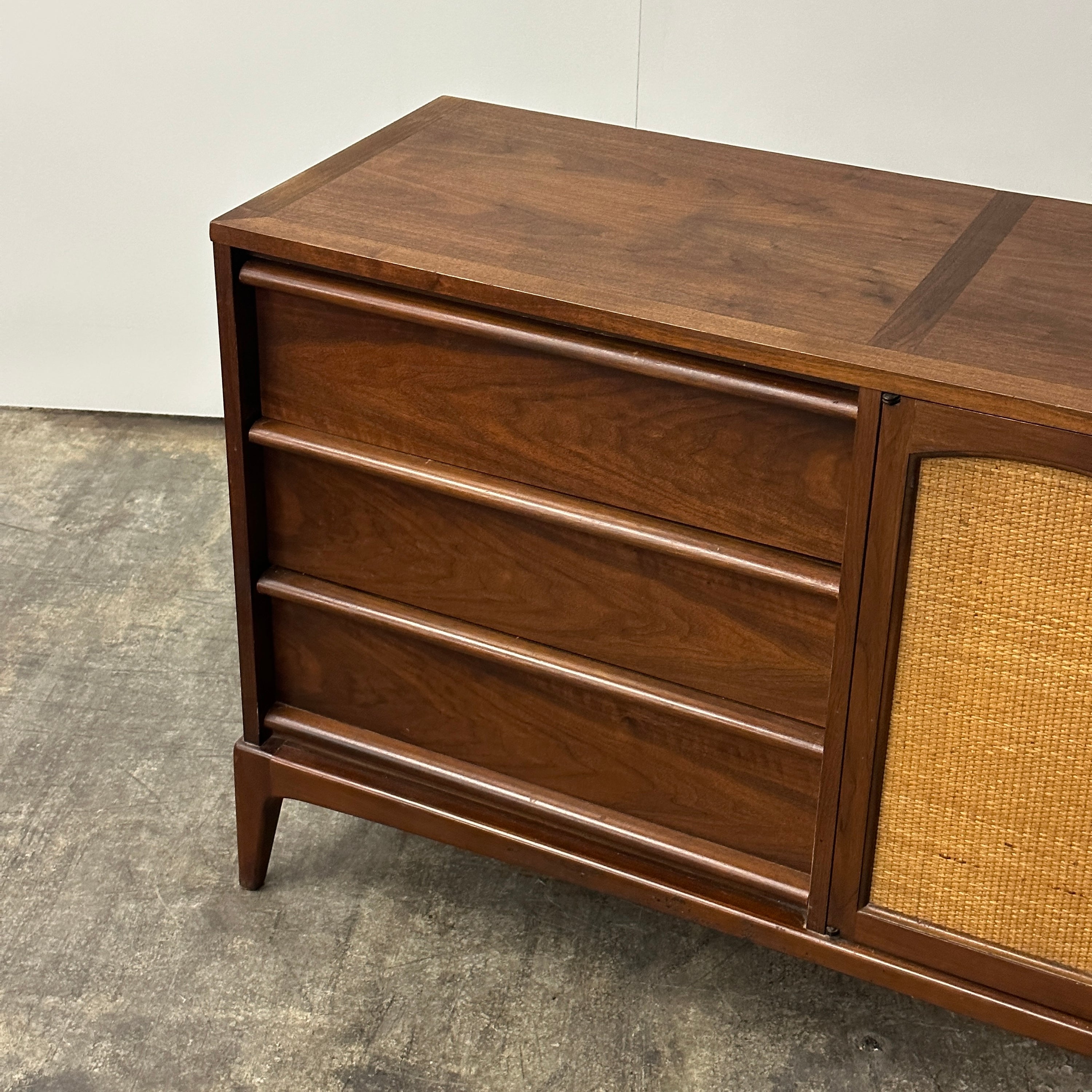 Vintage Walnut and Cane Dresser by Lane