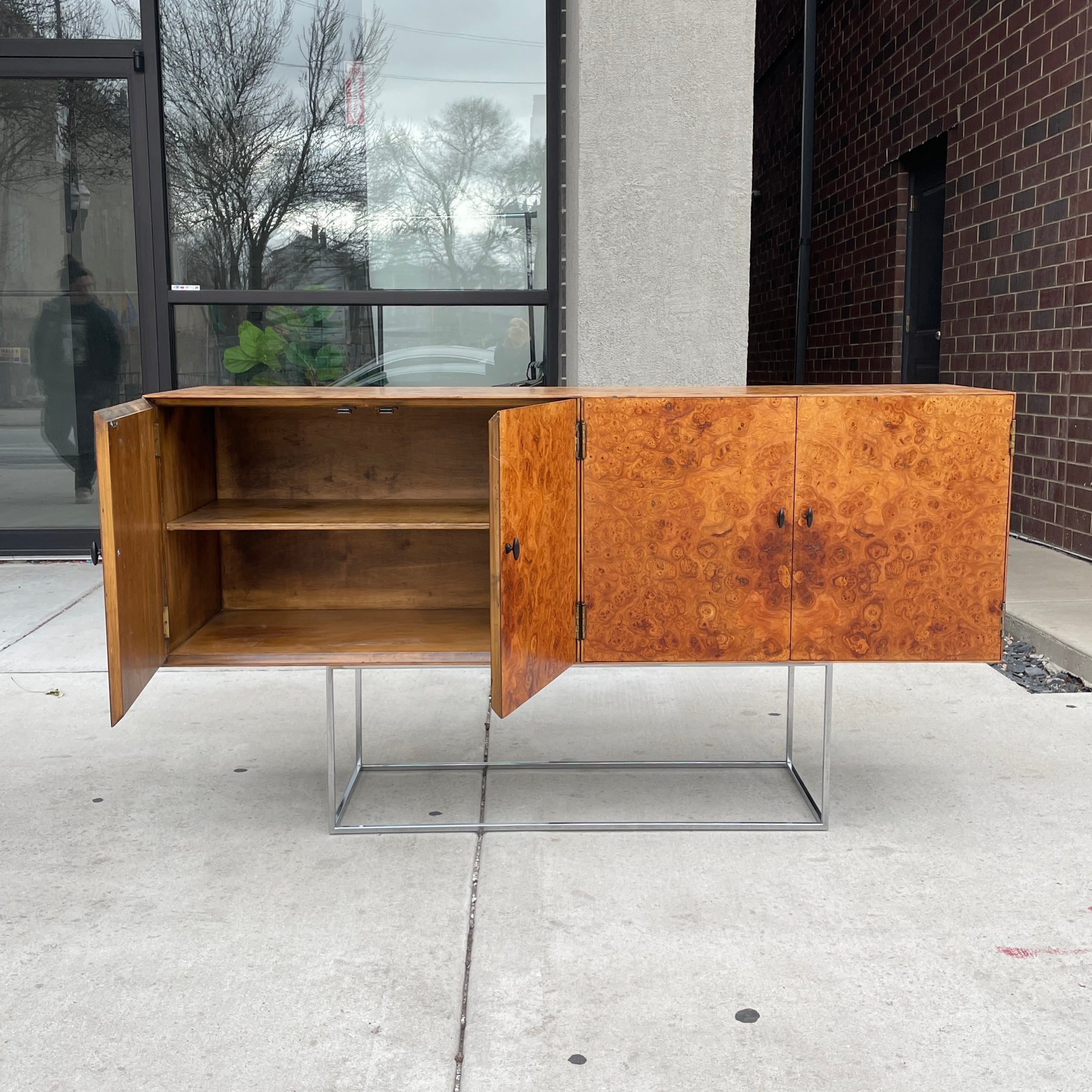 Floating Burlwood Credenza/Sideboard by Milo Baughman