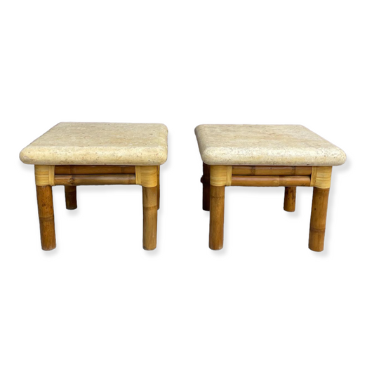 Pair of Bamboo & Tessellated Stone Side Tables by Antonio Budji Layung