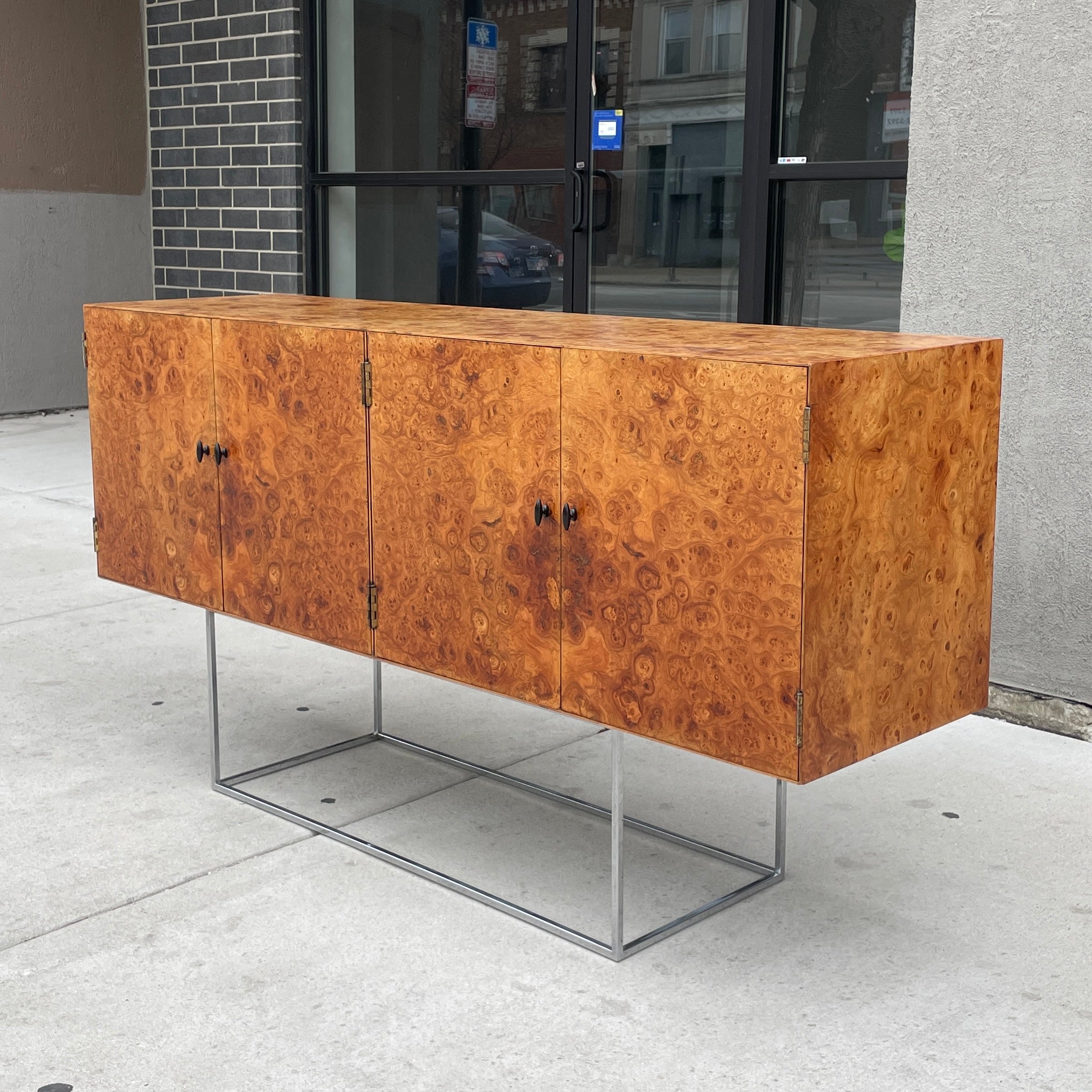 Floating Burlwood Credenza/Sideboard by Milo Baughman