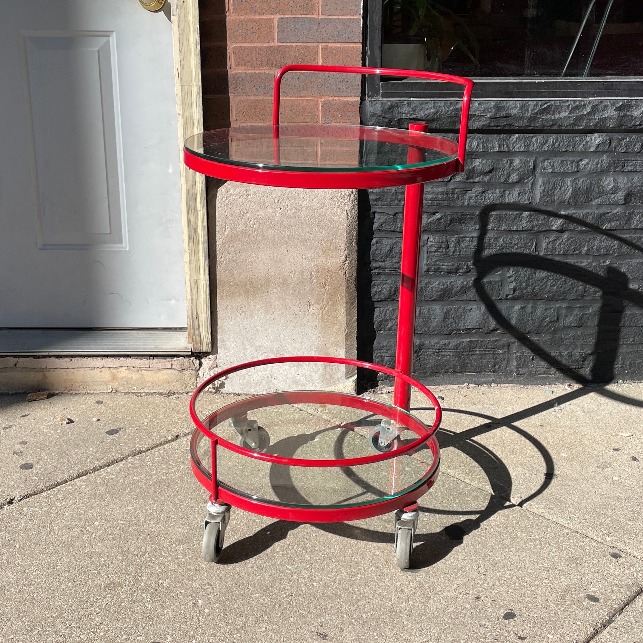 Red Metal Tubular Trolley/Bar Cart