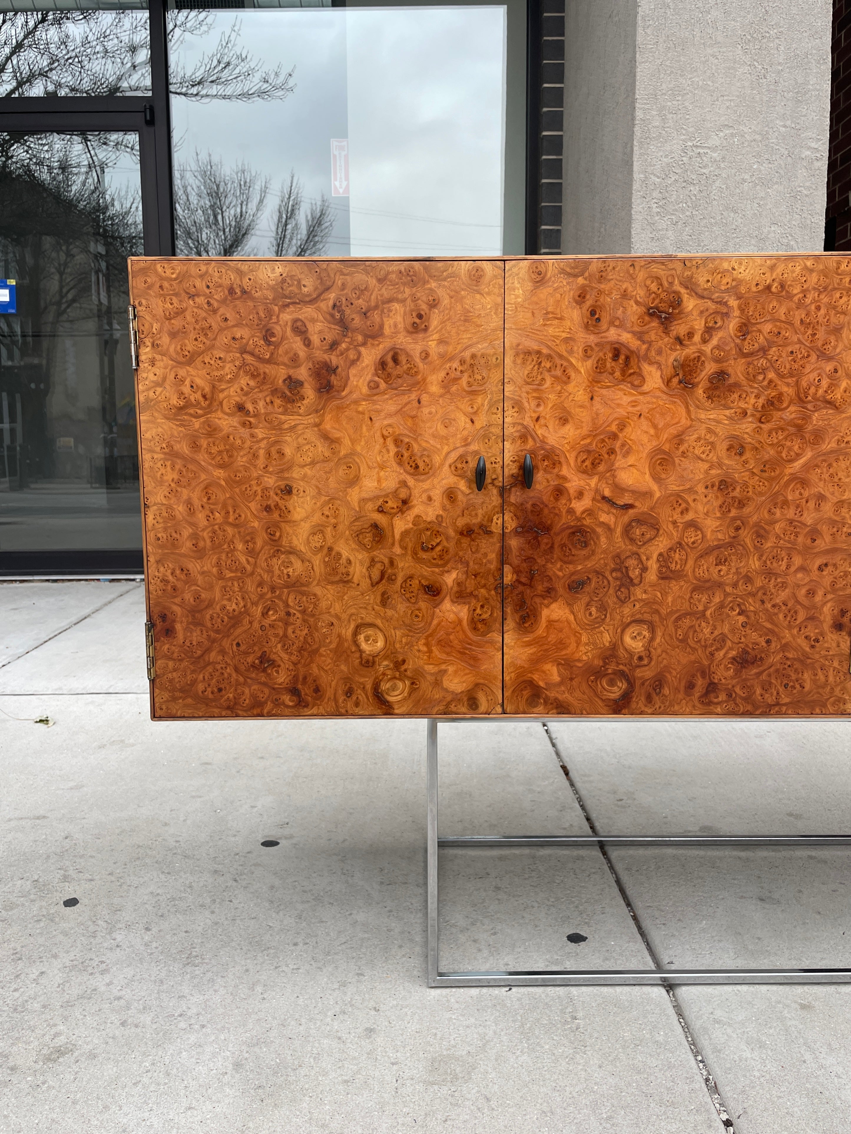 Floating Burlwood Credenza/Sideboard by Milo Baughman