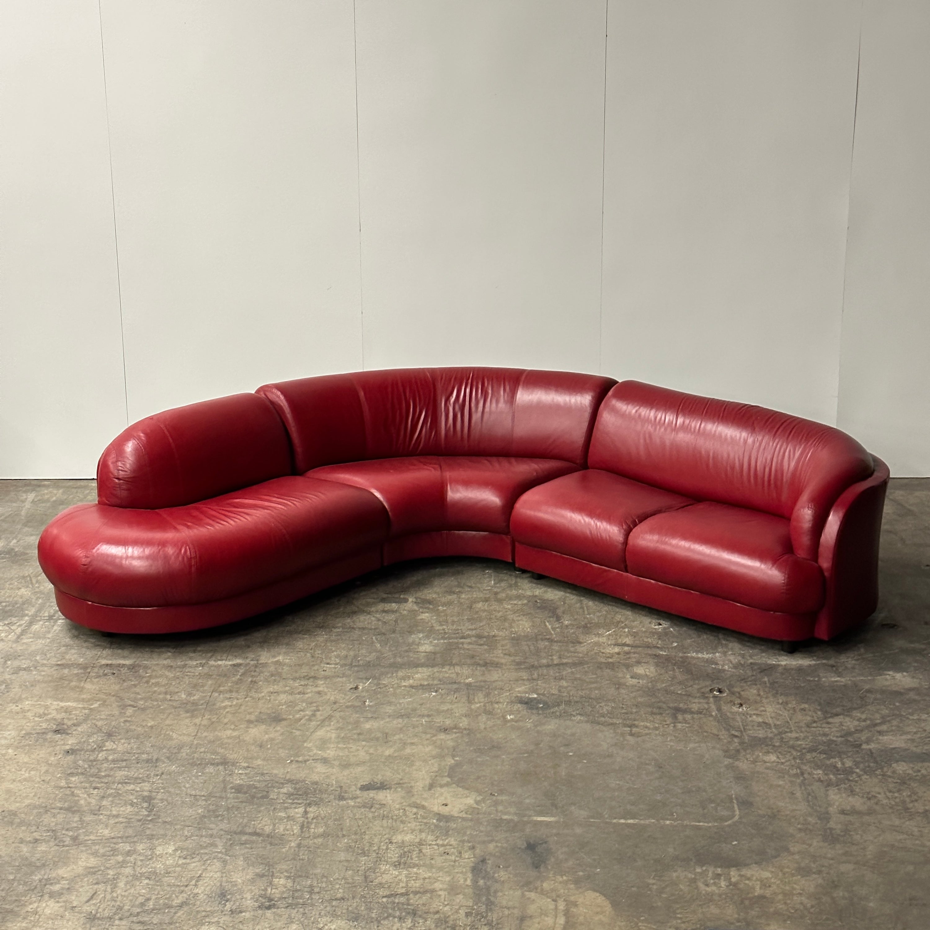 Red Leather Postmodern Sectional Attributed to Vladimir Kagan for Preview