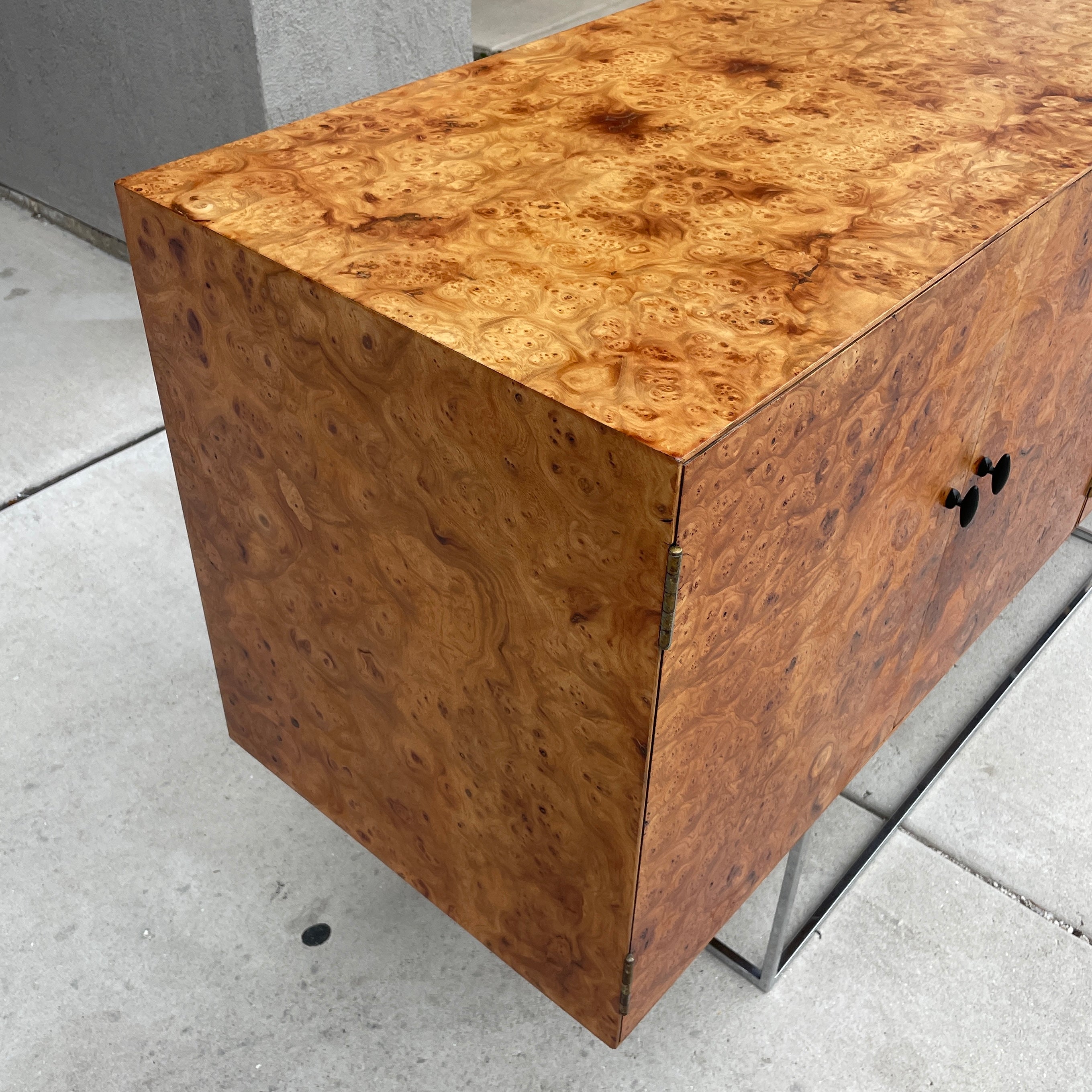 Floating Burlwood Credenza/Sideboard by Milo Baughman