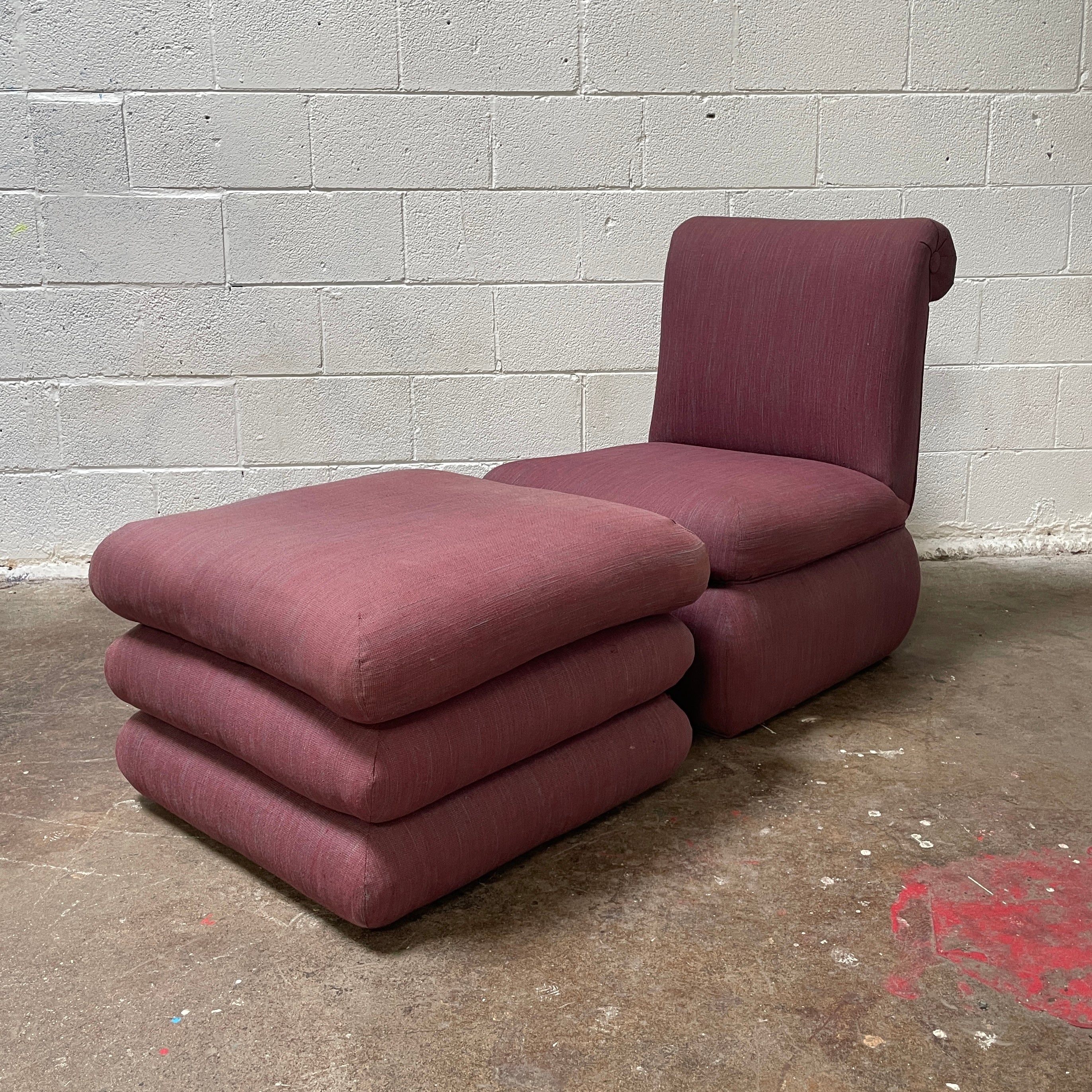 Postmodern Upholstered Chair + Ottoman