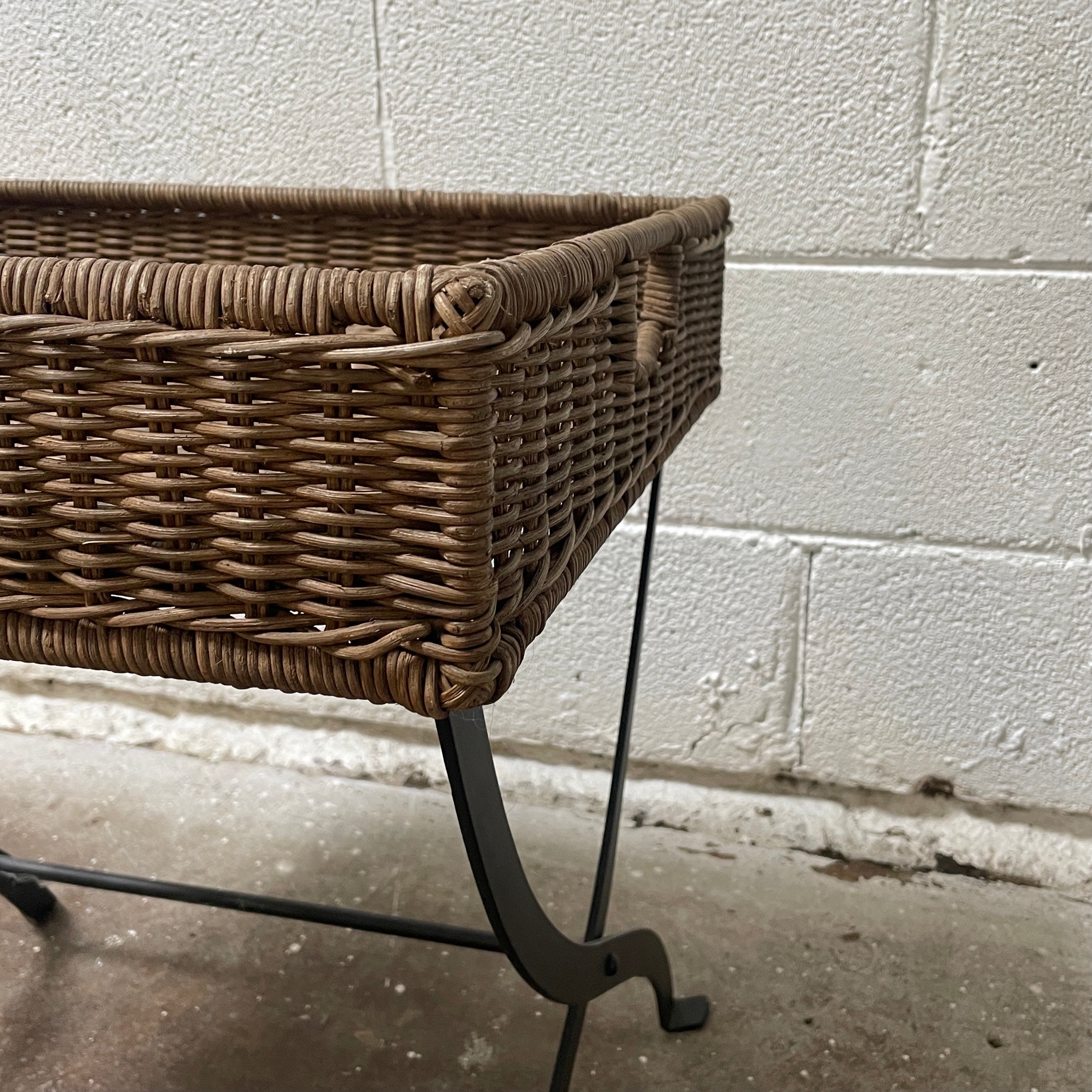 Wicker/Wrought Iron Galley Side Table w/ Folding Legs