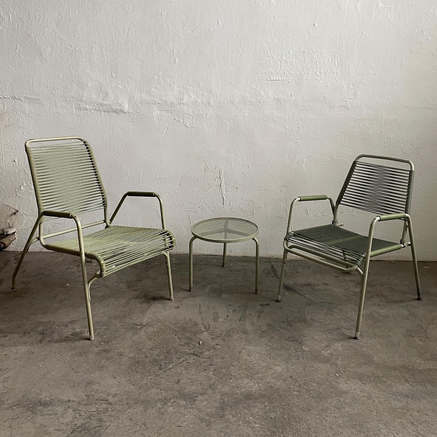 Outdoor Green Cord Rope Chairs + Side Table (Set)