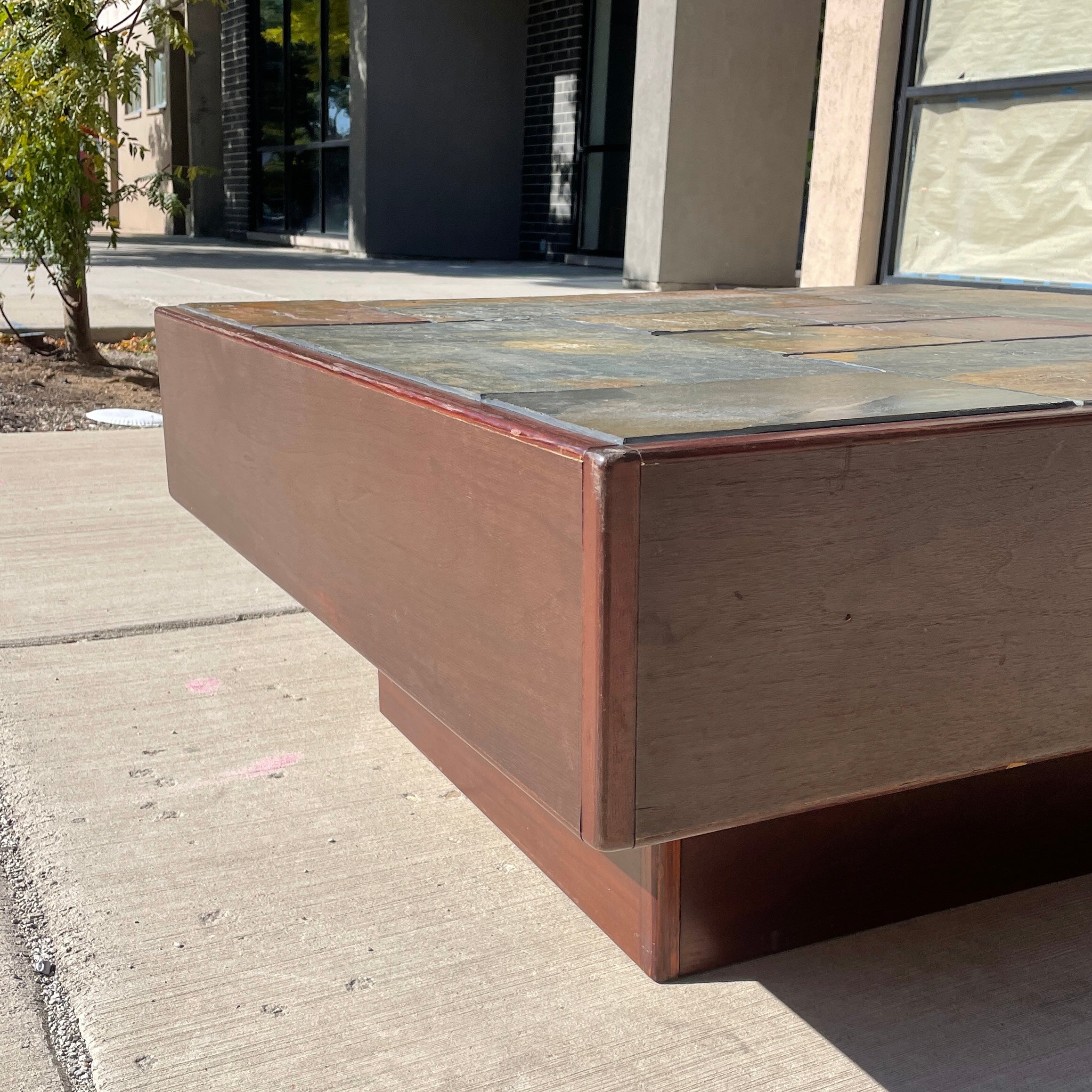 Slate + Teak Pedestal Coffee Table by Beni Mobler