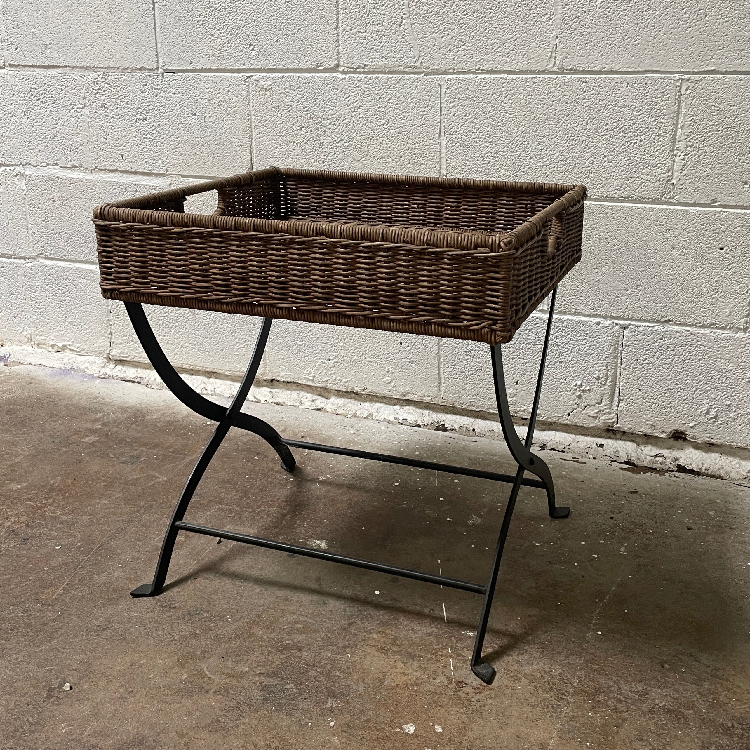 Wicker/Wrought Iron Galley Side Table w/ Folding Legs