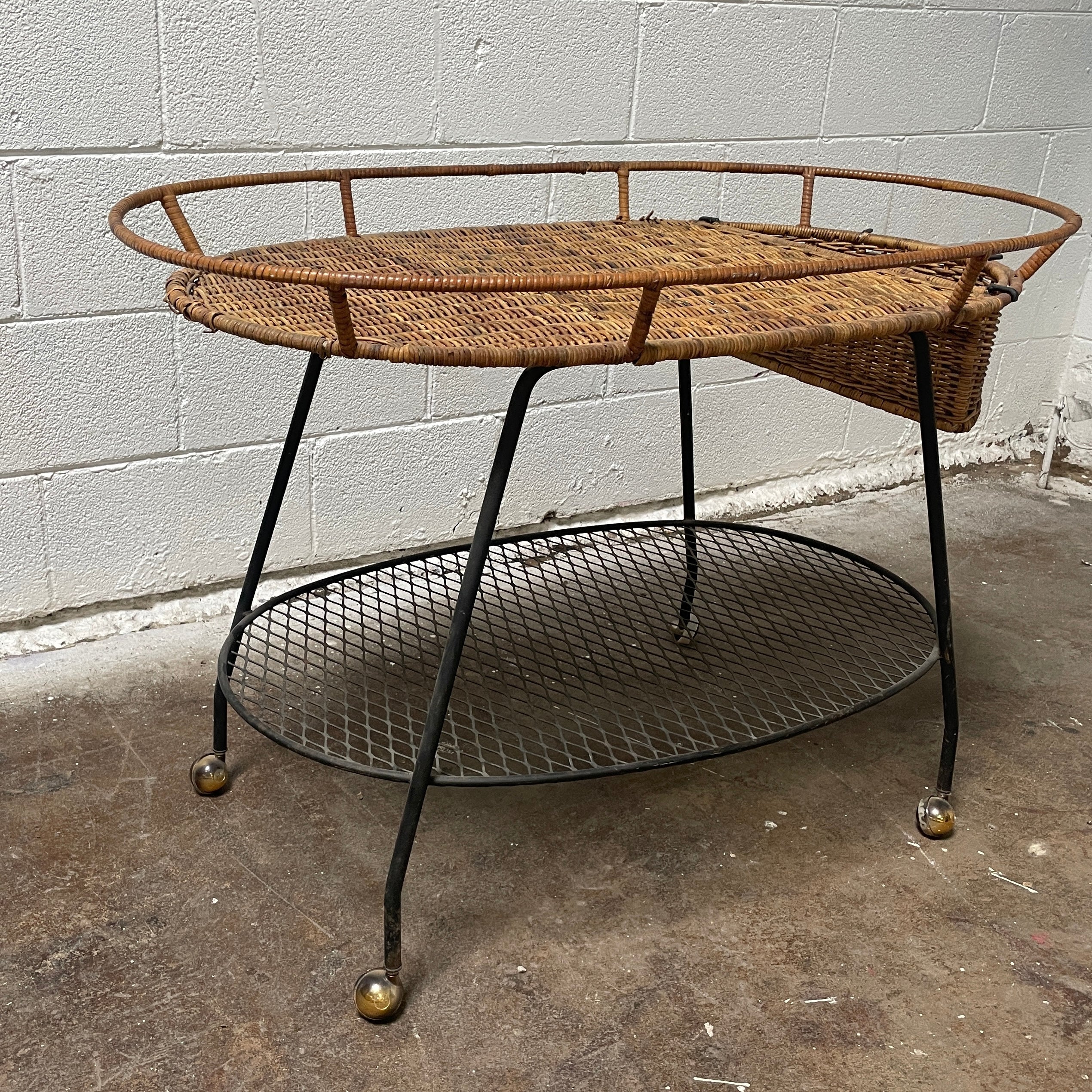 Wicker/Wrought Iron Serving Cart by Salterini