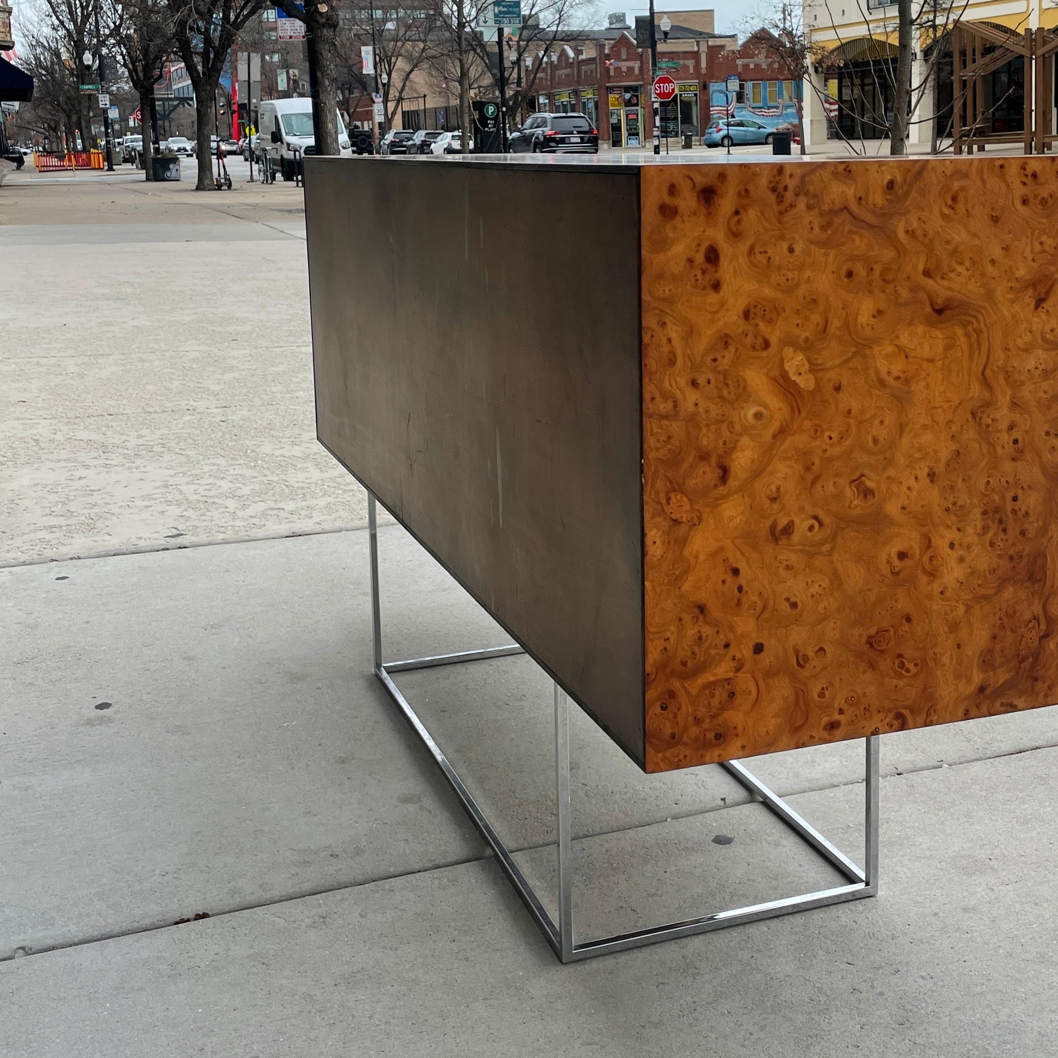 Floating Burlwood Credenza/Sideboard by Milo Baughman