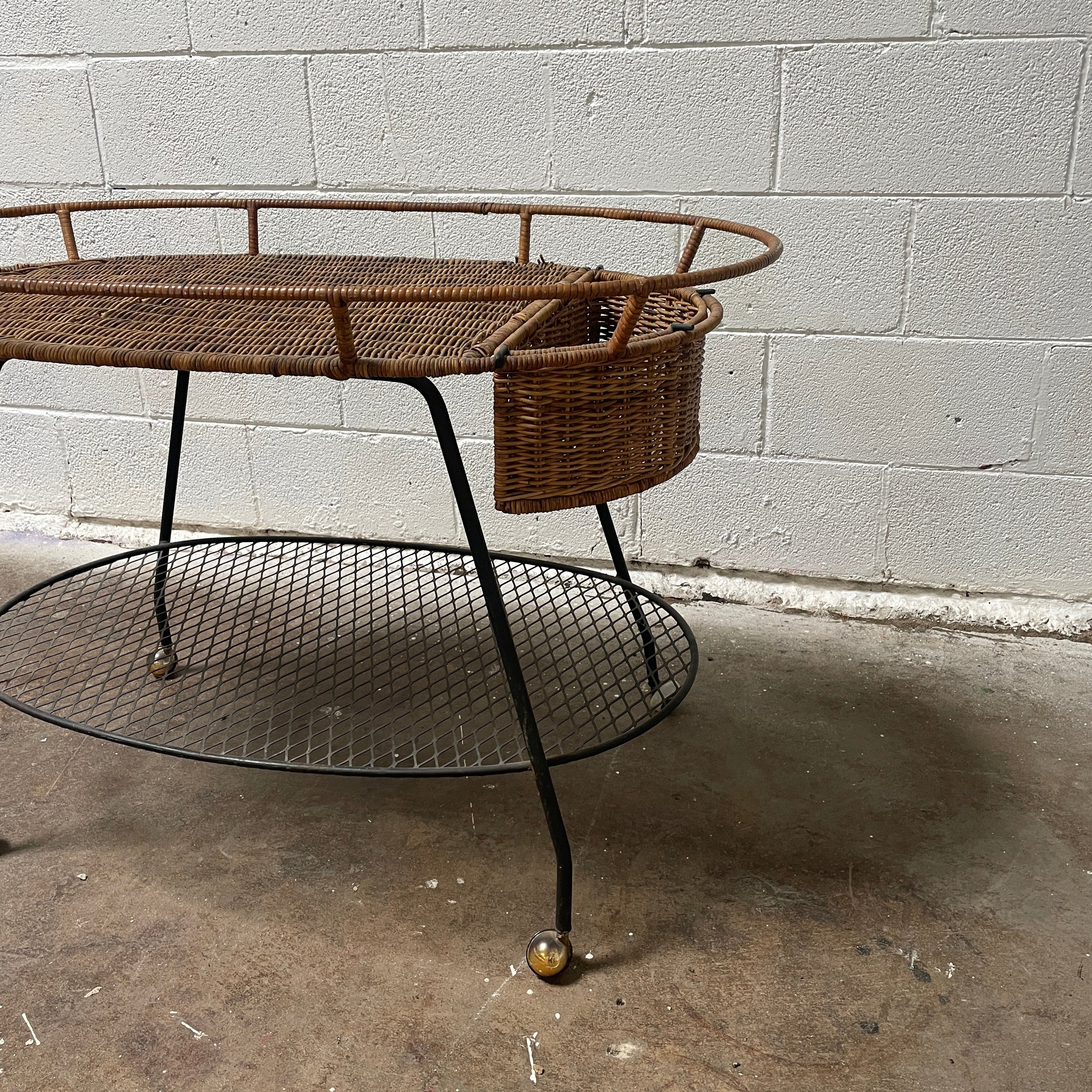 Wicker/Wrought Iron Serving Cart by Salterini