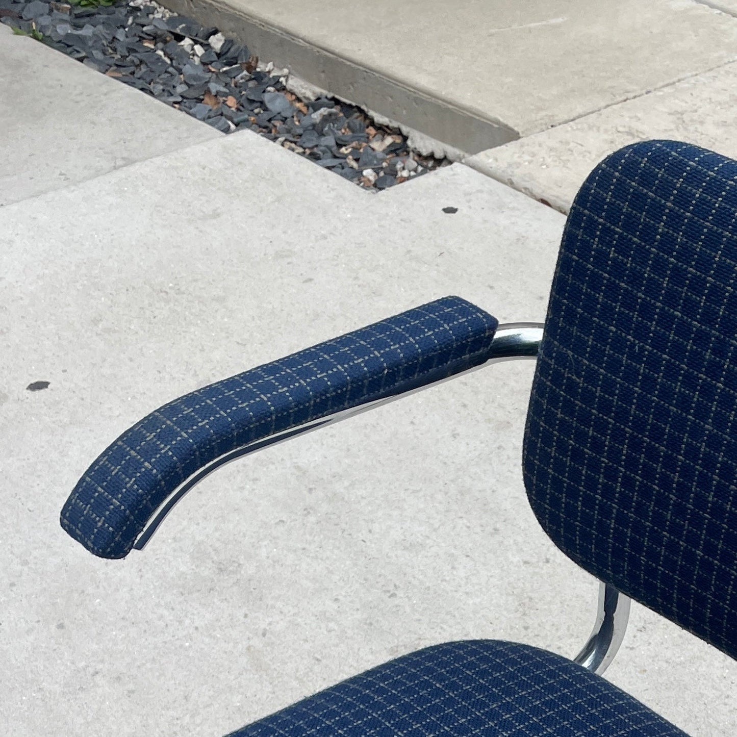 Knoll Cesca Chairs in Plaid Upholstery
