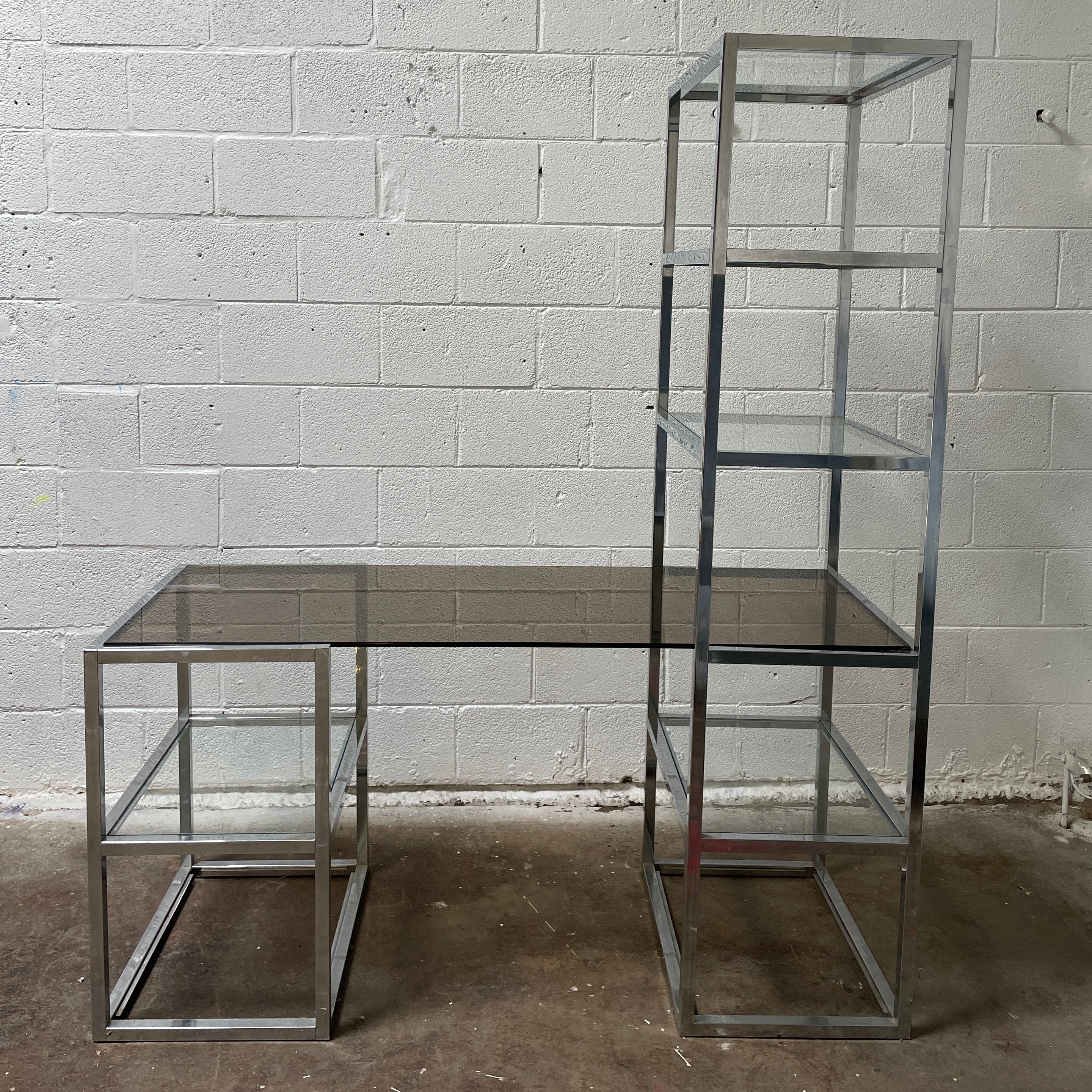 Chrome/Glass Desk w/ Shelving