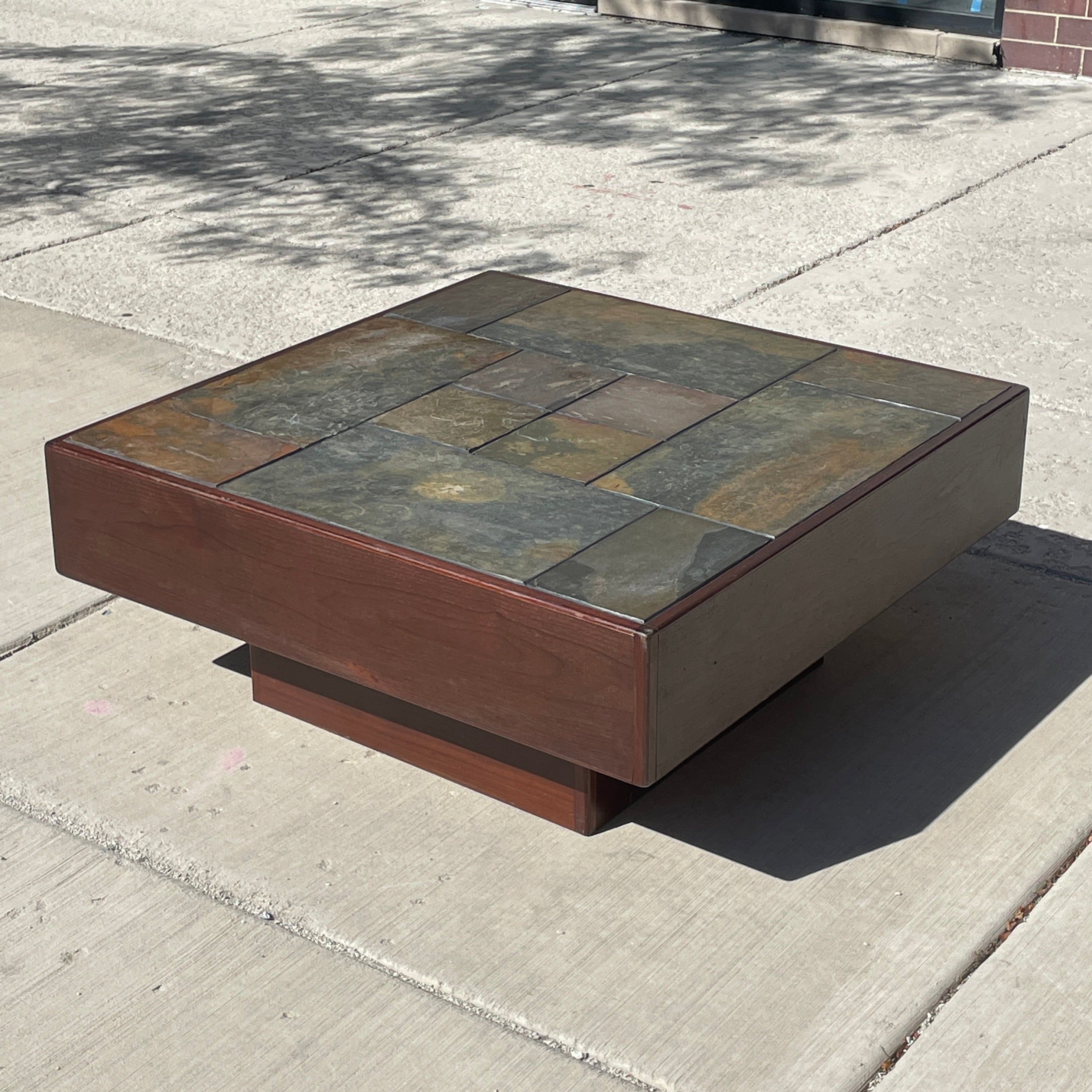 Slate + Teak Pedestal Coffee Table by Beni Mobler